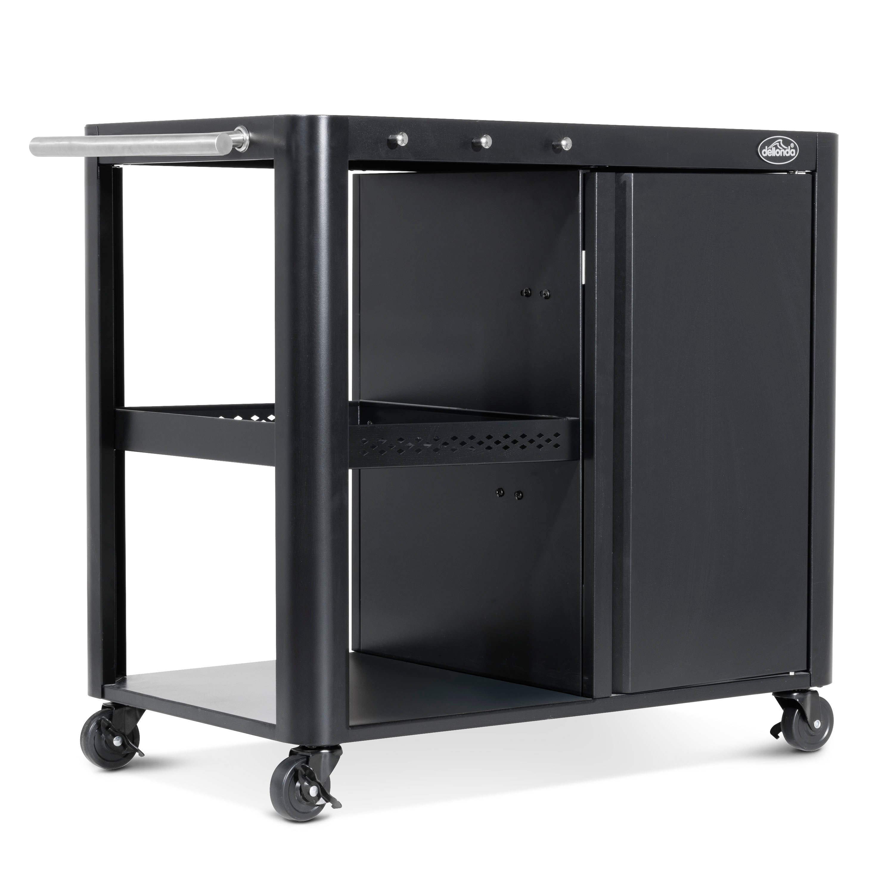 Premium Black BBQ Grill Cart with Storage Cabinet, Extendable Side Table & Utensil Hooks - Outdoor Cooking, Backyard Parties, Camping & Tailgating Essentials