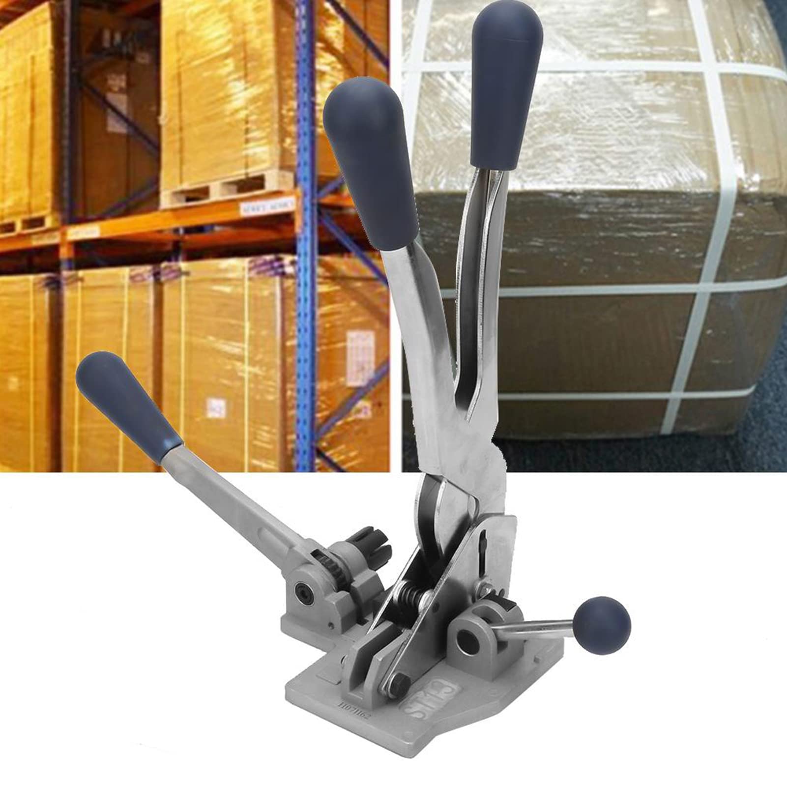 EVTSCAN 3-in-1 Manual Steel Strap Tensioner & Crimper Tool for Banding Straps - Heavy Duty Packing Machine for Shipping, Moving, and Warehouse Use