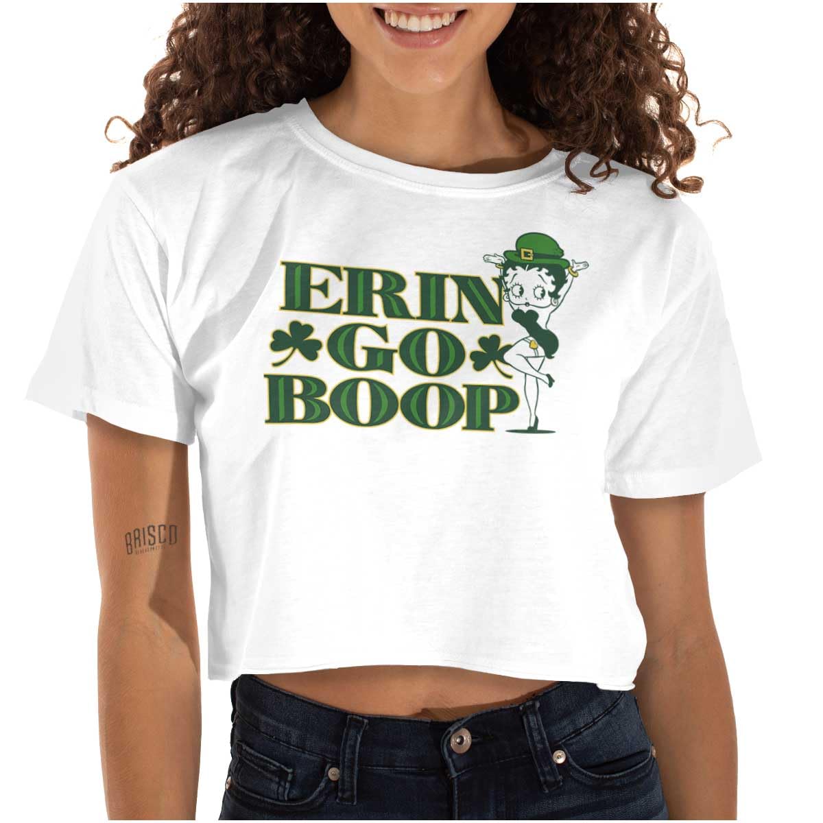Betty Boop St. Patrick's Day Women's Raw Edge Crop T-Shirt | Funny Irish Graphic Tee for Parties & Festivals