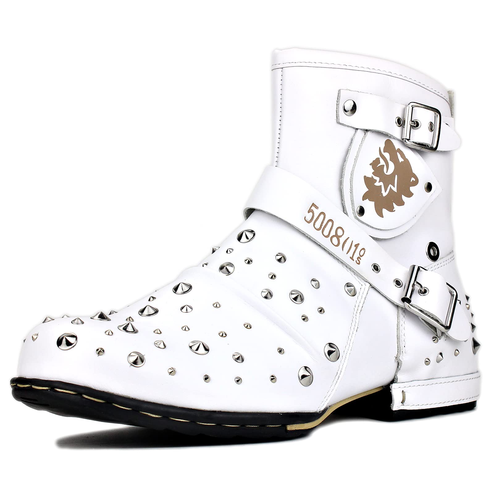 OSSTONE Men's Fashion Moto Boots - Leather Chukka Boots with Zipper & Rivets, Casual Biker Shoes OS-5008-1-M for Motorcycle Riding & Urban Street Style