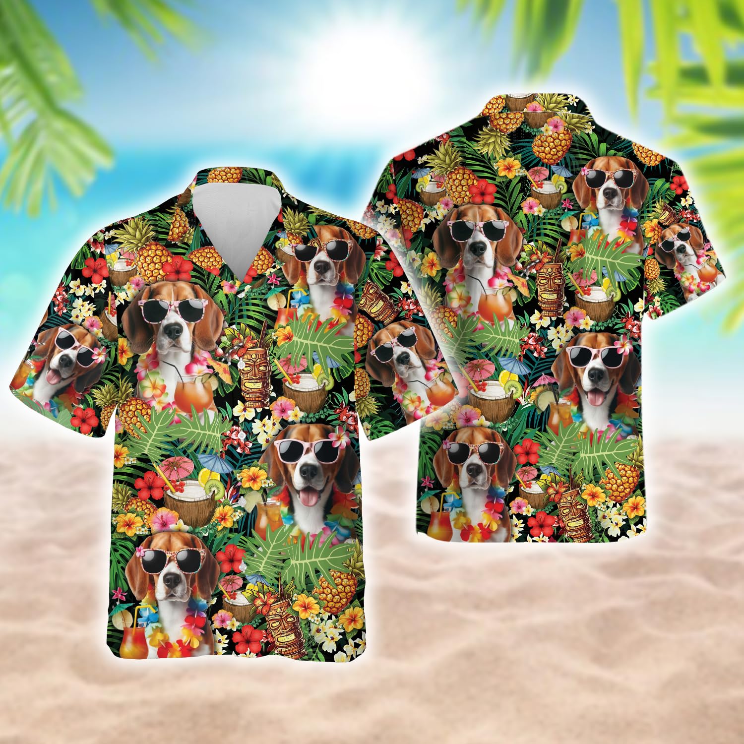 Stylish Tropical Dog Hawaiian Shirts for Men - Breathable Short Sleeve Button Down Shirts with Fun Dog Prints - Perfect for Beach Vacations, Summer Parties & Casual Outings