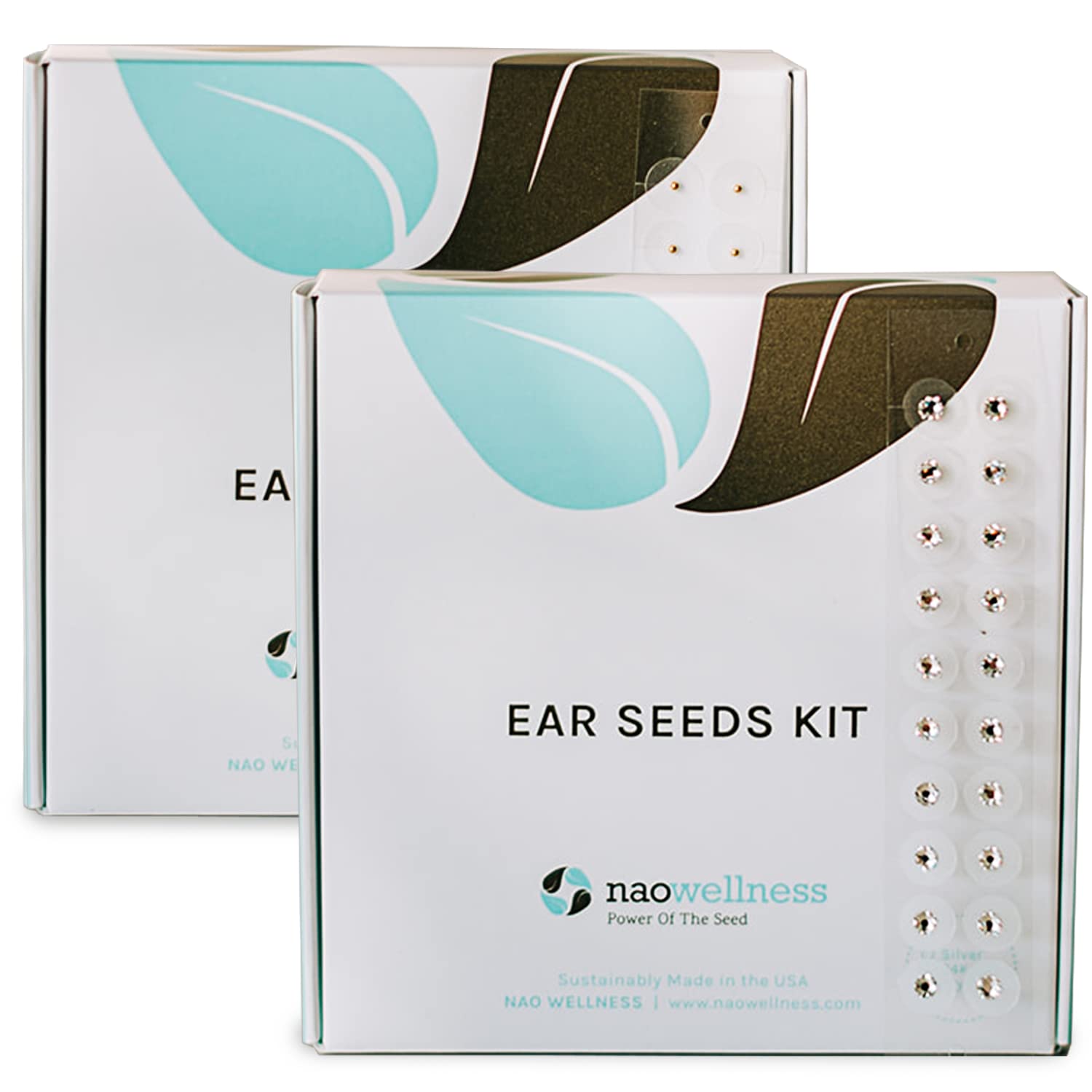 NAO Wellness Acupuncture Ear Seeds Kit - 20 Auriculotherapy Beads for Self-Care & Pain Relief with 40+ Solutions - Acupressure Therapy for Adults & Kids - Perfect for Stress Relief, Weight Loss & Better Sleep at Home or Office