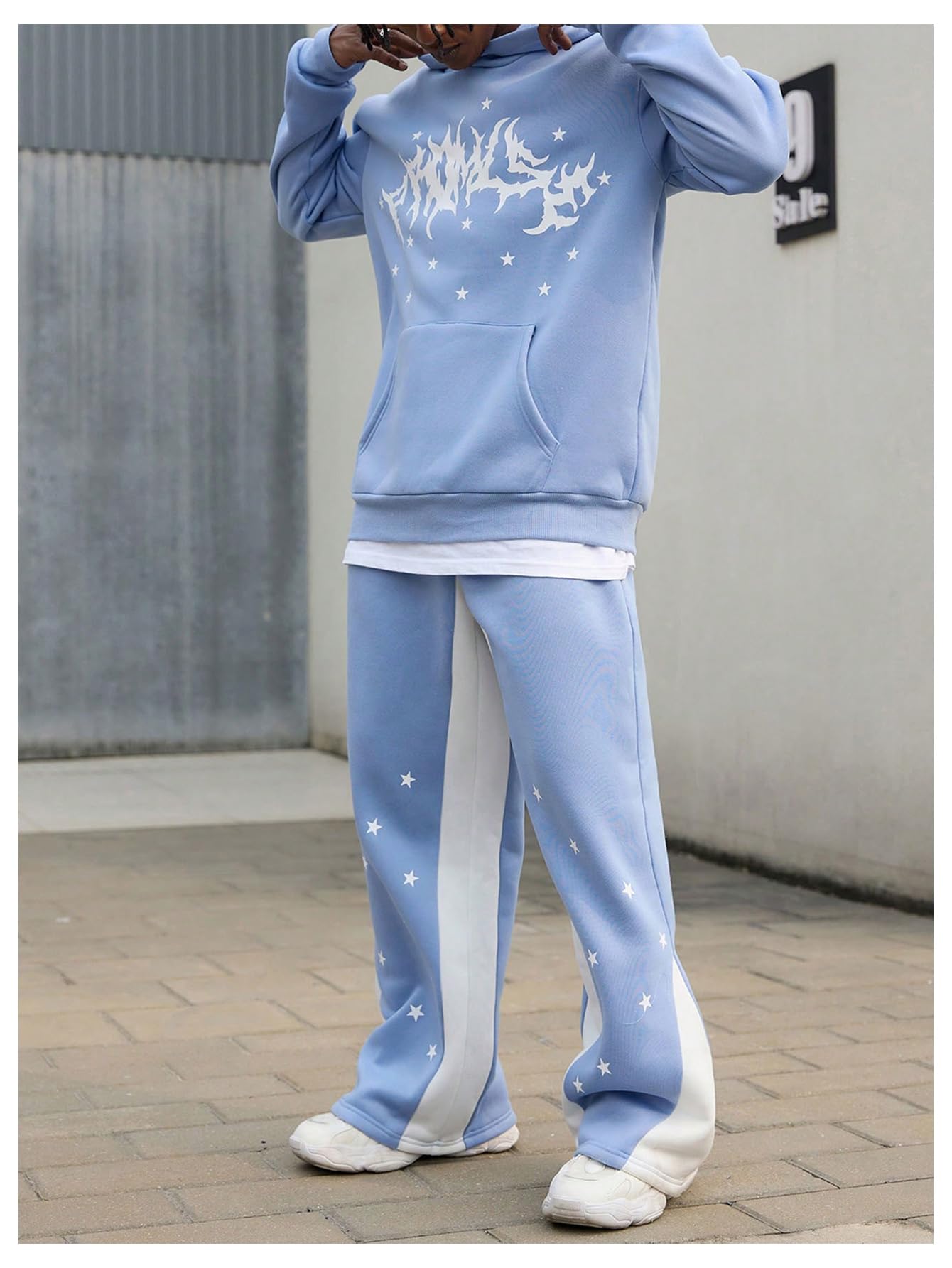 GORGLITTER Men's 2-Piece Sweatsuit Set - Graphic Hoodie & Wide Leg Sweatpants Jogging Outfit for Gym, Lounge & Streetwear | Comfortable Athletic Wear