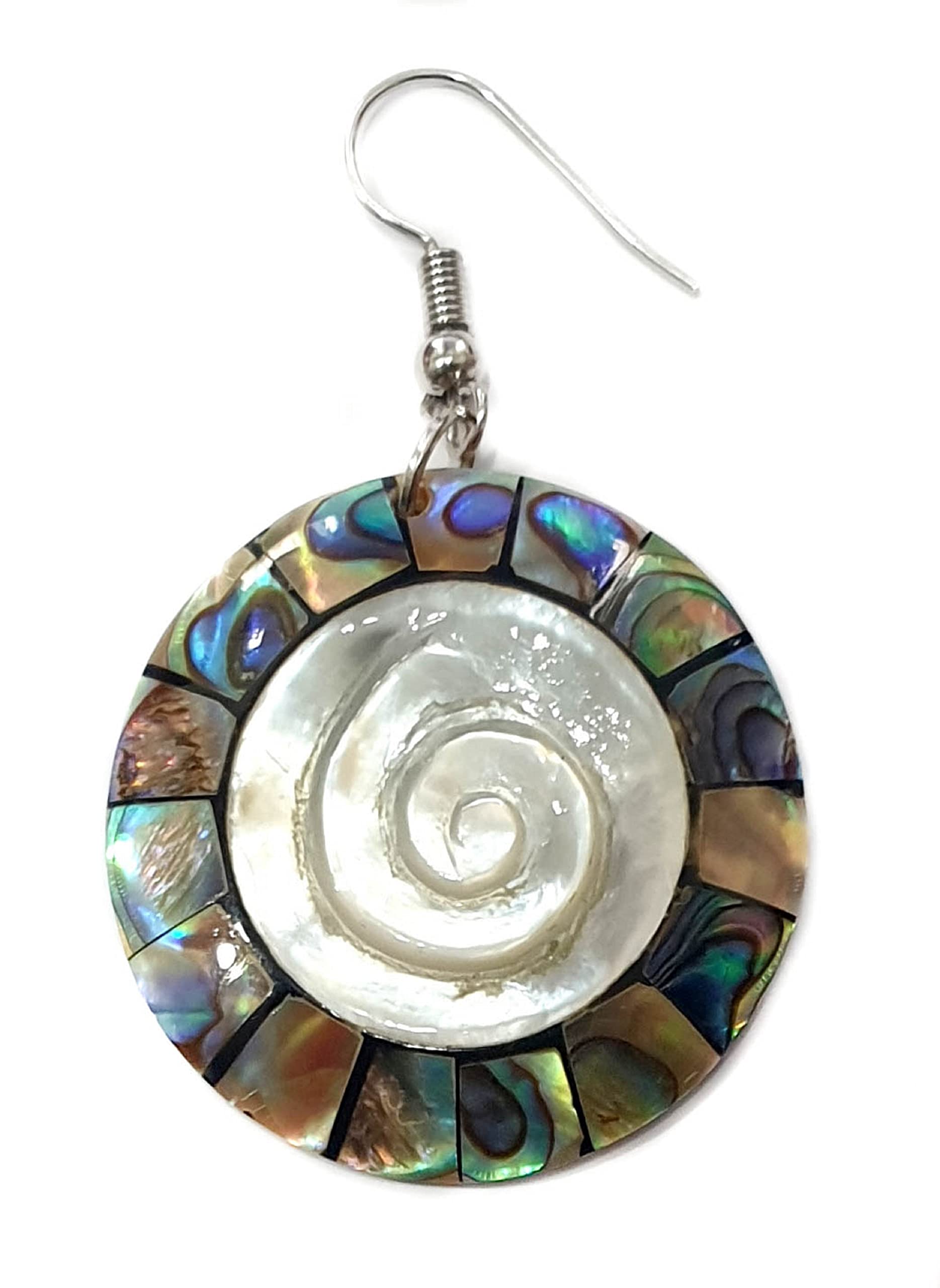 Handmade Natural Paua Abalone Shell Earrings – Spiral Mother of Pearl Dangle Jewelry for Women | Elegant Seashell Fashion Accessories for Beach Weddings, Summer Outfits & Boho Style