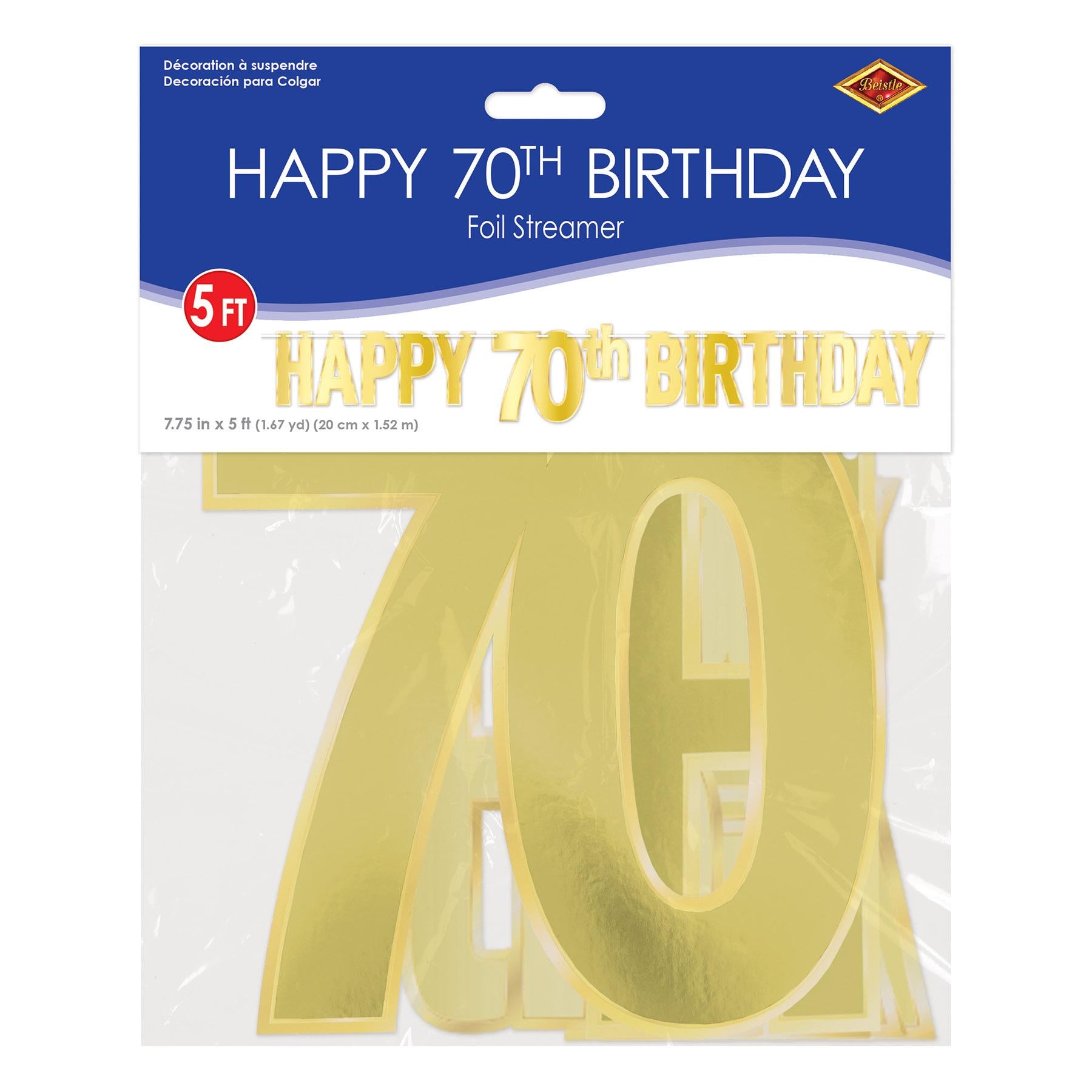 12 Pack Beistle Foil Happy 70th Birthday Party Streamers - Gold & Silver Decorations for Milestone Celebrations, Anniversaries, Retirement Parties