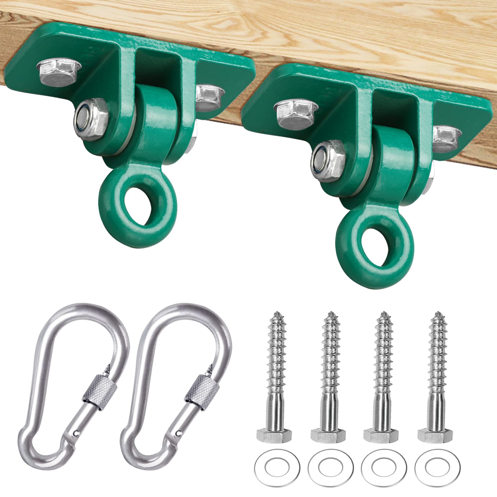 BETOOLL Heavy Duty Swing Set Brackets (1 Set) & Swing Hangers (2 Pairs - Green) for Outdoor Playsets, Backyard Swings, Tree Swings - Durable Metal Hardware for Kids Playground Equipment