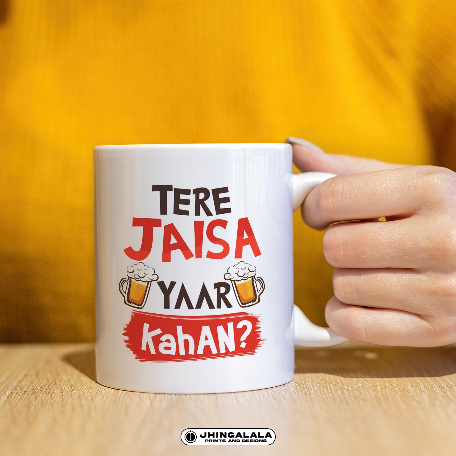 Tere Jaisa Yaar Kahan Printed Ceramic Coffee Mug 325ml with Greeting Card - Best Friendship Gift for Birthday, Friendship Day | Perfect for Office, Home & Special Occasions