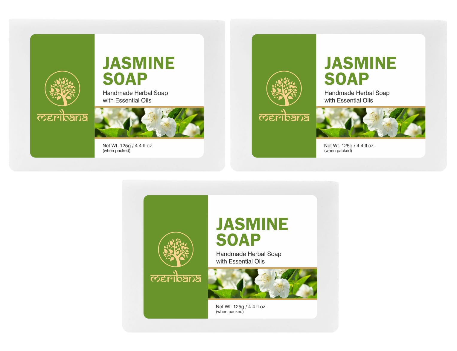 Organic Handmade Herbal Jasmine Soap Bar - 3 Pack (125g Each) for Sensitive Skin & Aromatherapy - Perfect for Relaxing Bath, Spa Day & Gift Giving