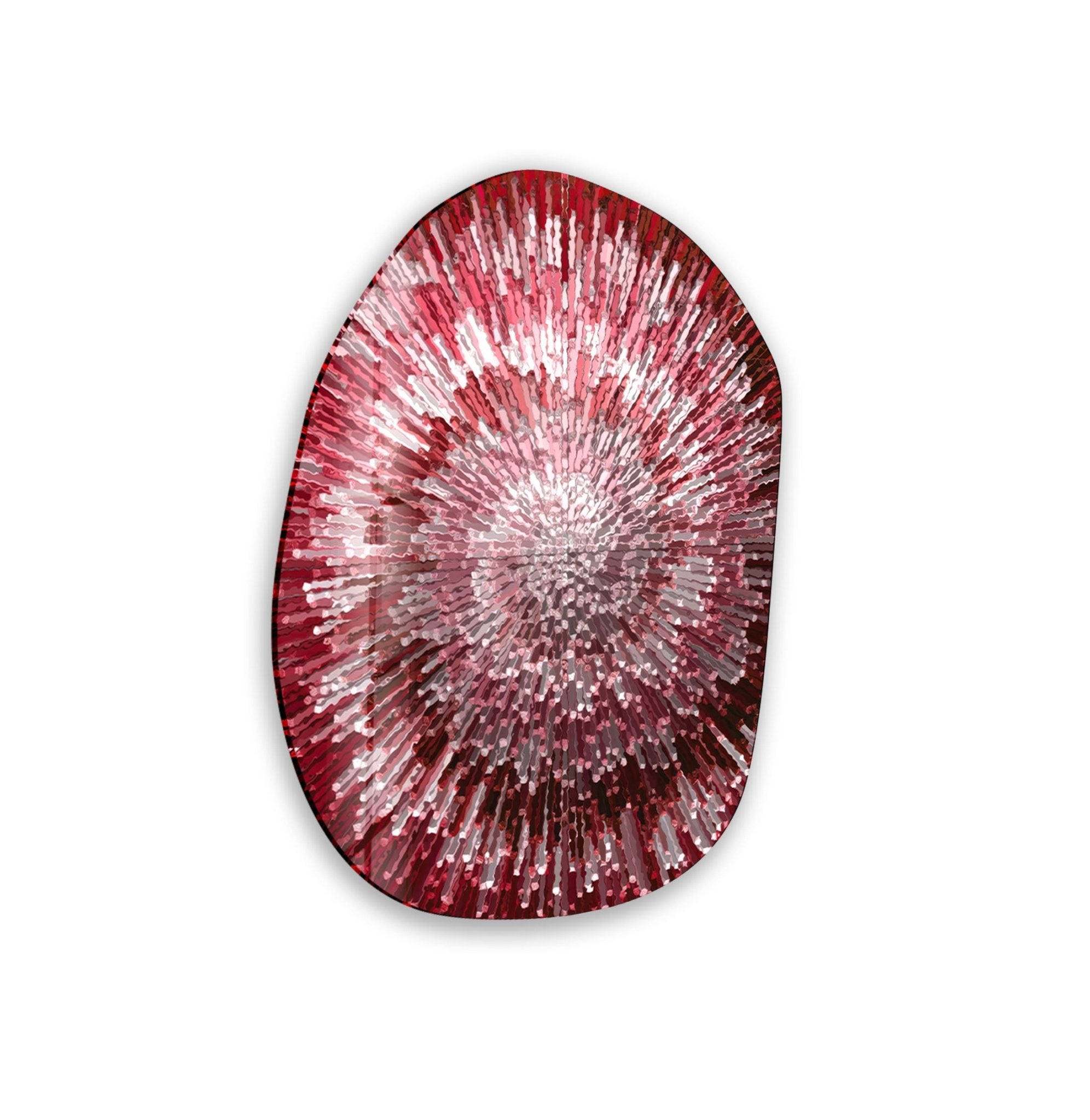 Abstract Red Lines Oval Glass Wall Art - Modern Home Decor for Living Room, Bedroom & Office - Elegant Handmade Glass Artwork