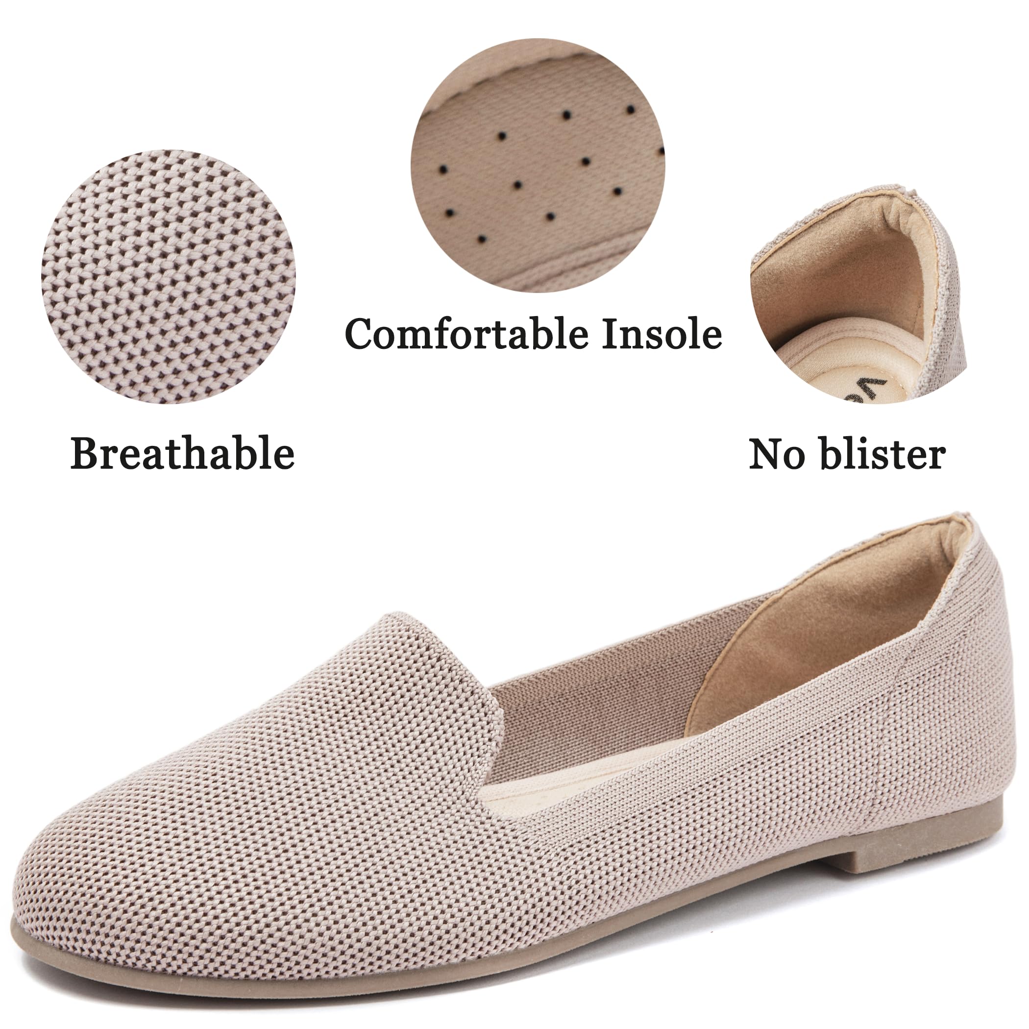 Veittes Women's Wide Width Ballet Flats - Comfortable Elegant Soft Knitted Slip-On Shoes for Ladies | Perfect for Work, Travel & Casual Wear