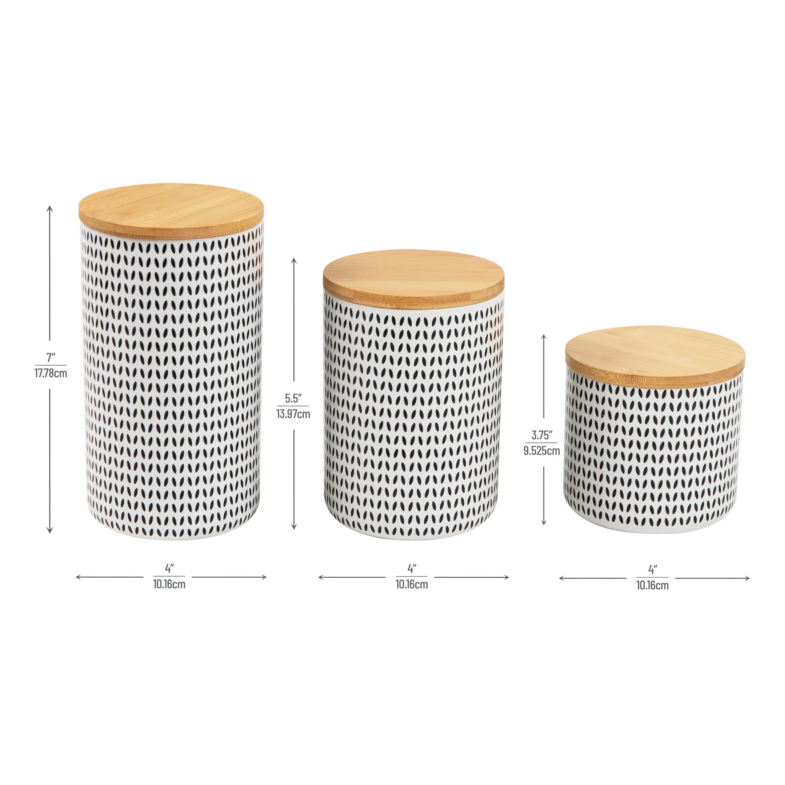 Mind Reader 3-Piece Ceramic Canister Set for Sugar, Coffee & Kitchen Storage with Lids (4