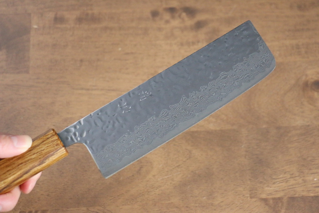 Premium AUS10 Hammered Damascus Nakiri Knife 170mm - Japanese Oak Handle - Professional Chef's Knife for Slicing Vegetables & Herbs - Perfect for Home Cooks & Culinary Enthusiasts