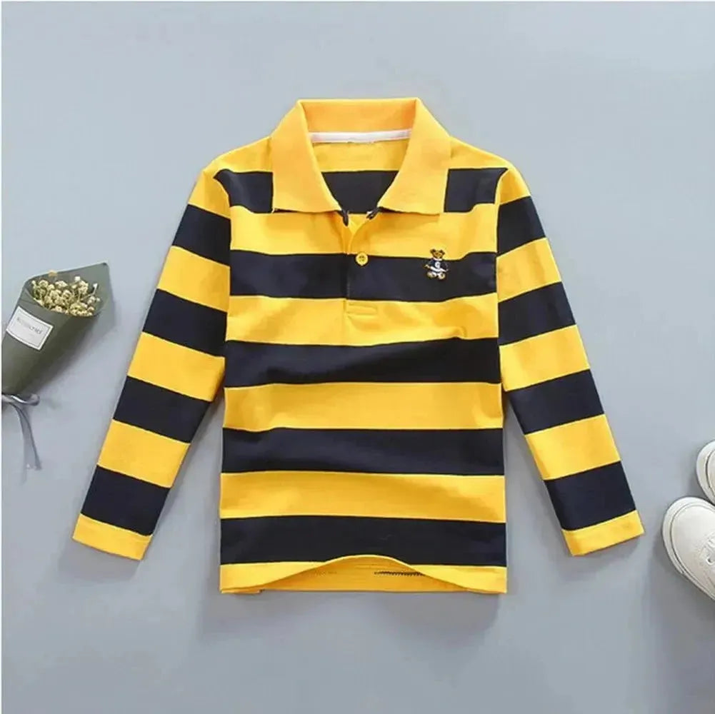 Kids Striped Logo Polo Shirt - Comfortable Cotton Casual Wear for School & Play | Perfect for Boys & Girls