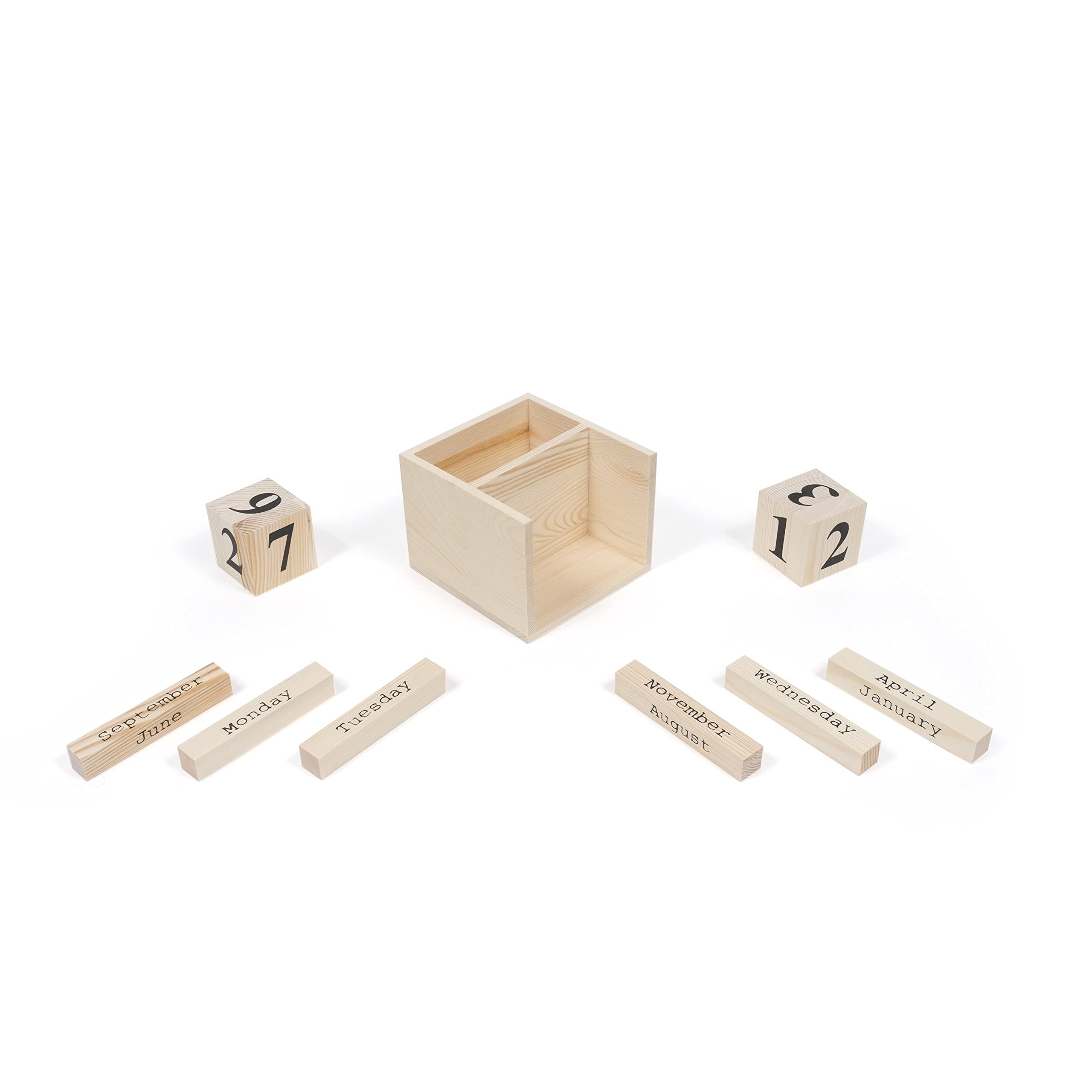 Brightmaison BGT Dexo Wooden Desk Organizer Set - Pen Holder & Desk Calendar - Unfinished DIY Wood Craft for Office & Home Decoration - Perfect for Organizing Stationery, Notes & Daily Planning