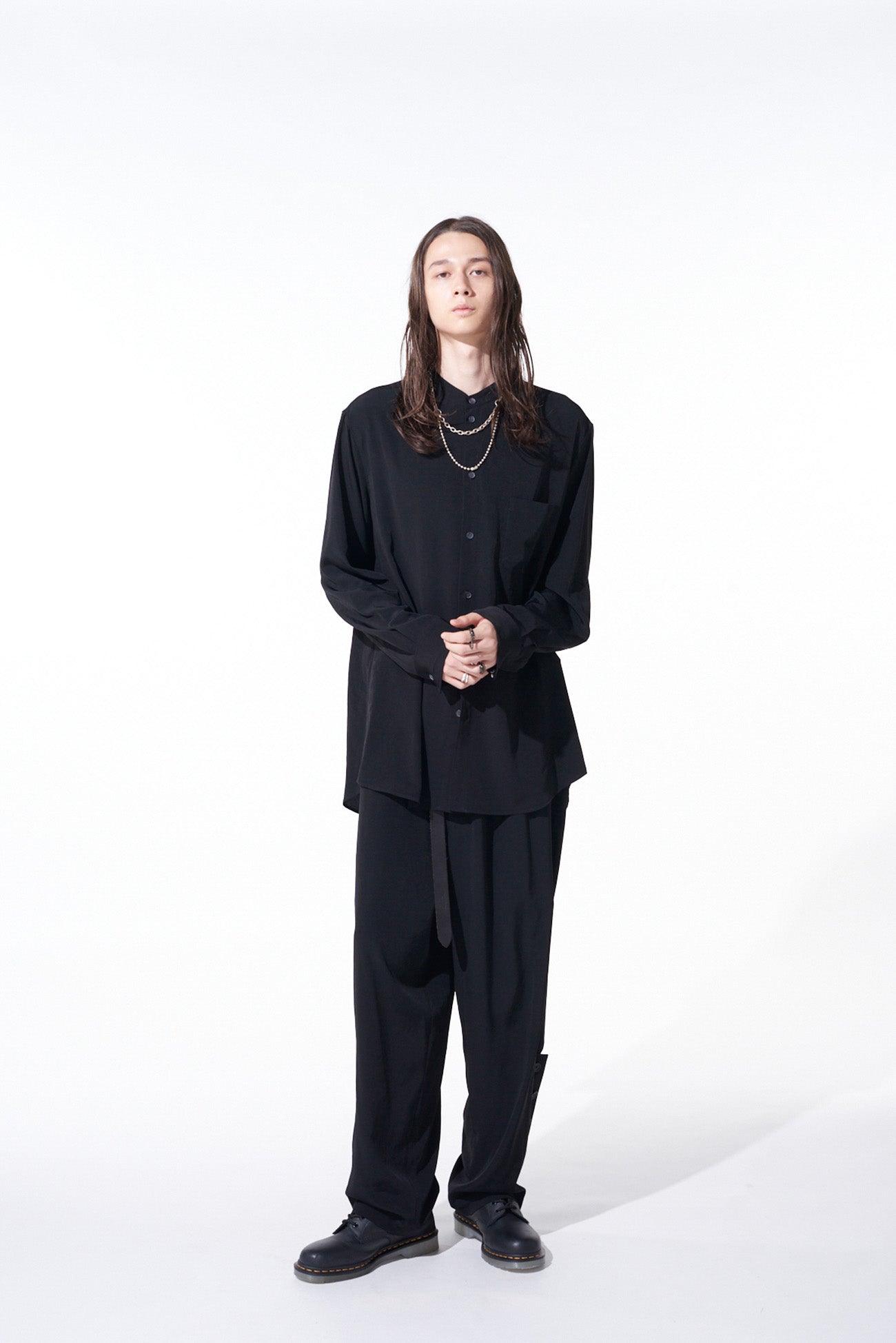 CREPE de CHINE LOOSE FIT STAND COLLAR SHIRT - Women's Elegant Casual Blouse for Office & Weekend Outings