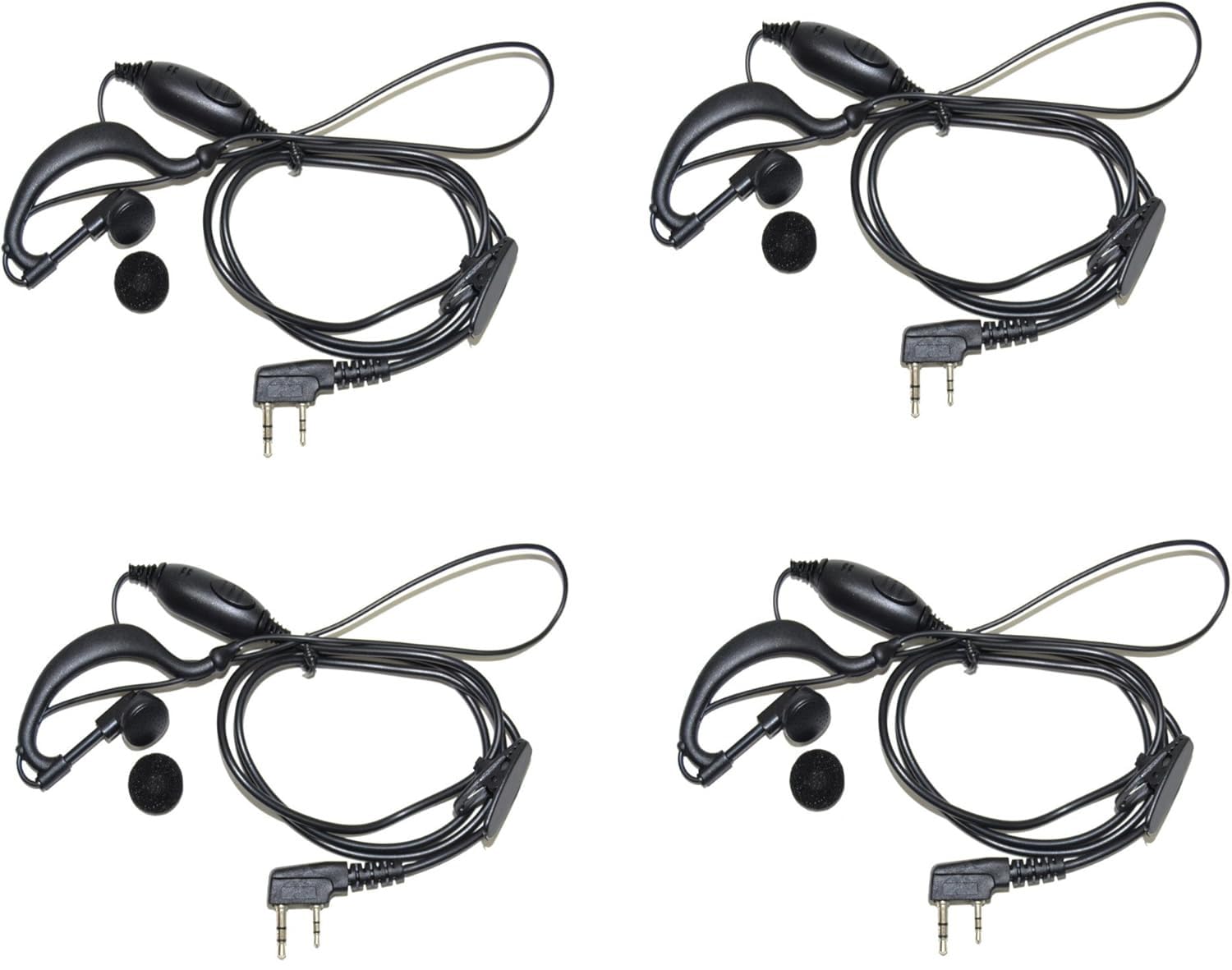HQRP 4-Pack G Shape 2 Pin Earpiece Headset with PTT Mic - Compatible with Kenwood Pro-Talk, Pro-Power, Free-Talk, Protalk XLS, FreeTalk XLS - Ideal for Two-Way Radios, Security, Construction & Outdoor Communication