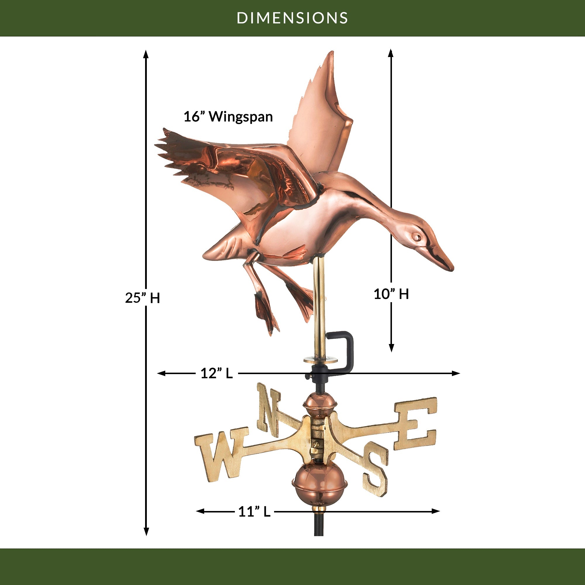 Premium Landing Duck Garden Weathervane - Handcrafted Metal Wind Direction Indicator for Outdoor Decoration - Perfect for Farmhouse, Cottage, and Backyard Decor