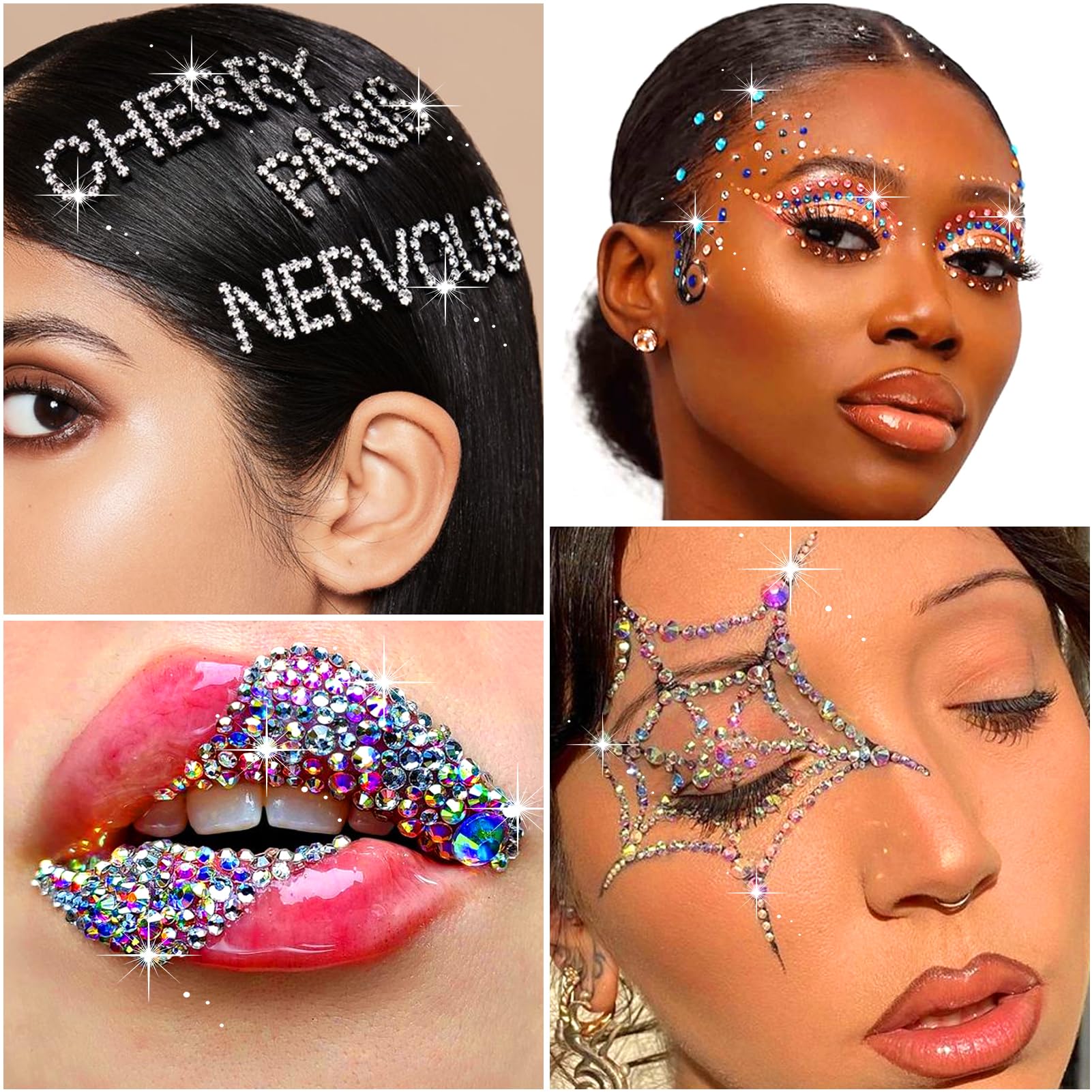 2609 Pieces Self-Adhesive Hair Gems Kit - Rhinestone Letters, Diamonds & Pearls with Tweezers for Hair, Nails, Face & Clothing (6 Shapes, 3-8mm) - Perfect for DIY Crafts, Party Makeup & Fashion Accessories