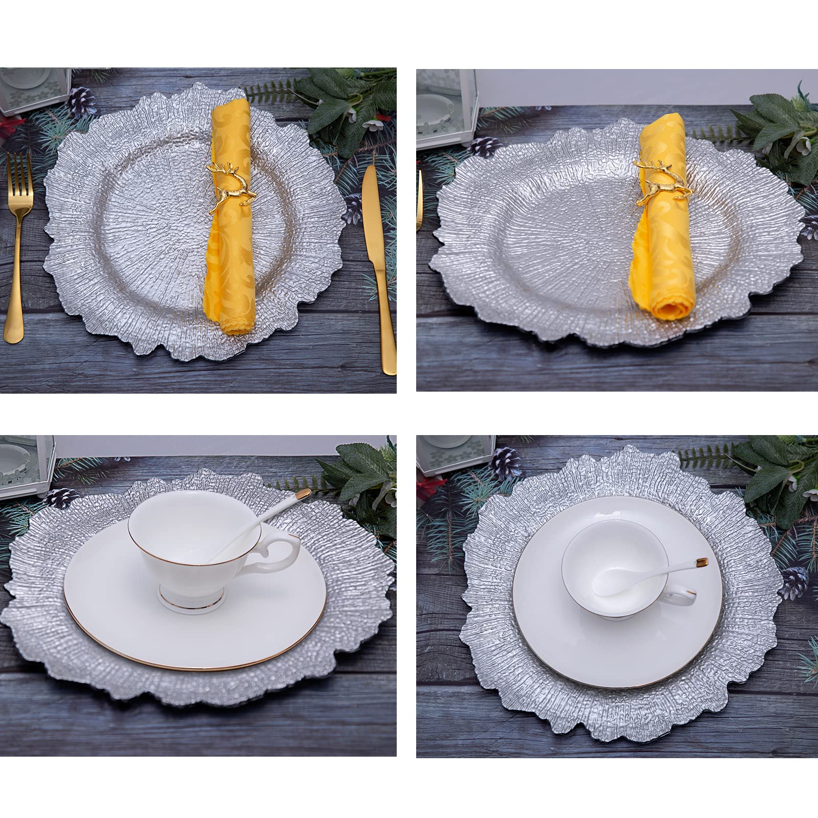 Silver Reef Charger Plates 13 Inch - Set of 10 Plastic Floral Decorative Dinner Plates for Wedding, Party, Event & Home Decor - Elegant Table Setting for Formal Dinners, Bridal Showers & Holiday Celebrations
