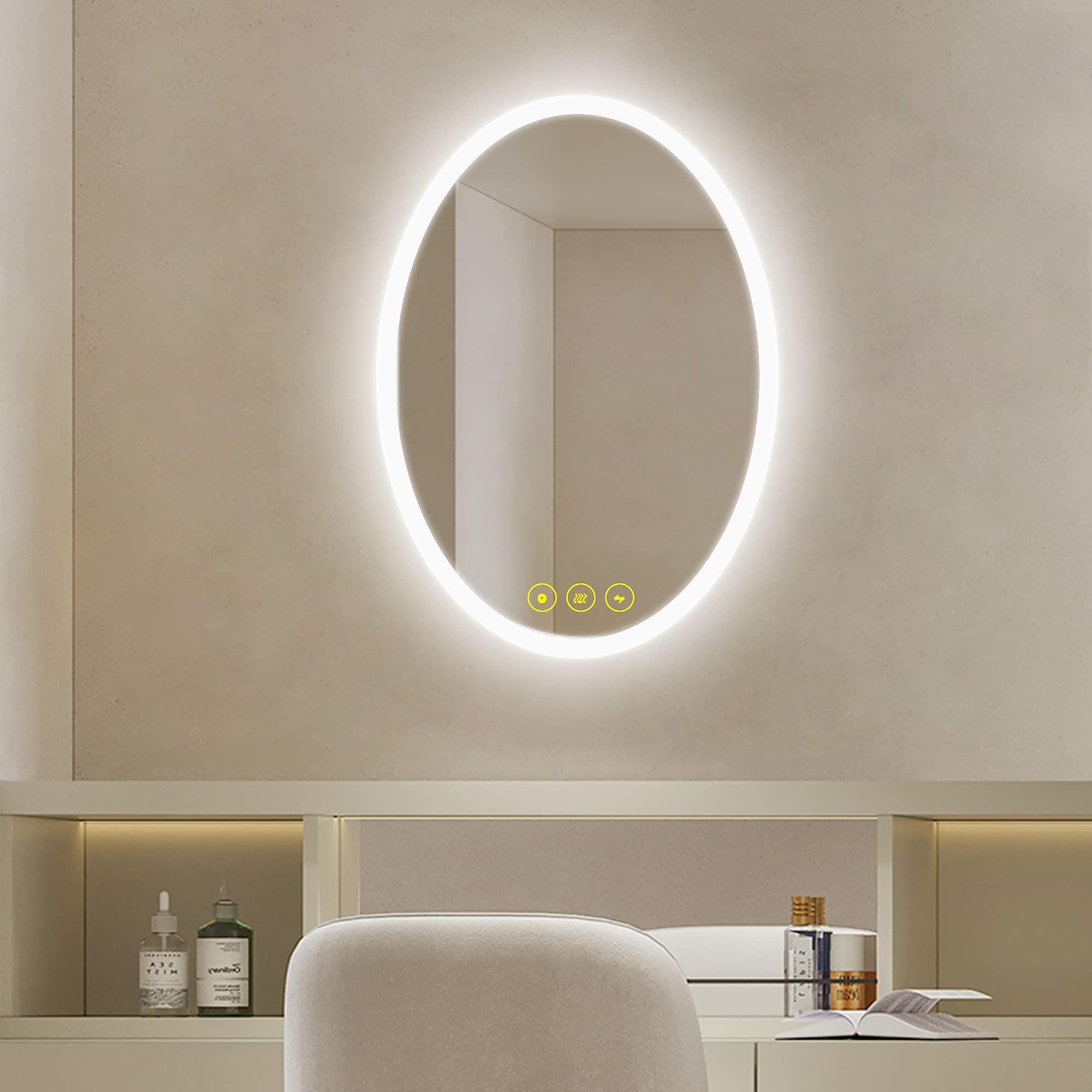 LuminaMirror Oval Frameless LED Anti-Fog Dimmable Bathroom Vanity Mirror with Touch Control - Perfect for Makeup, Shaving & Home Decor