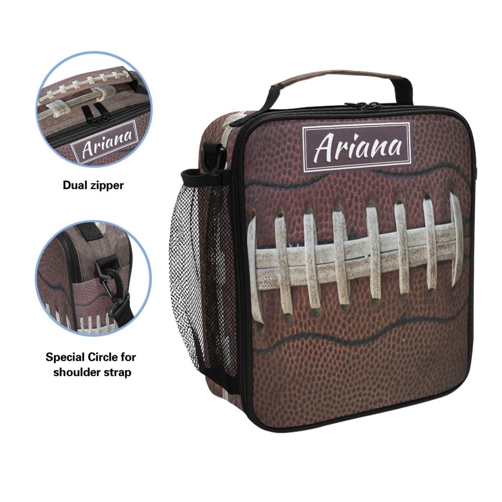 Custom Personalized Insulated Lunch Box Bag with Adjustable Strap - American Football Laces Design - Reusable Tote Container for Work, School, Picnic & Outdoor Activities - Keep Food Fresh & Organized