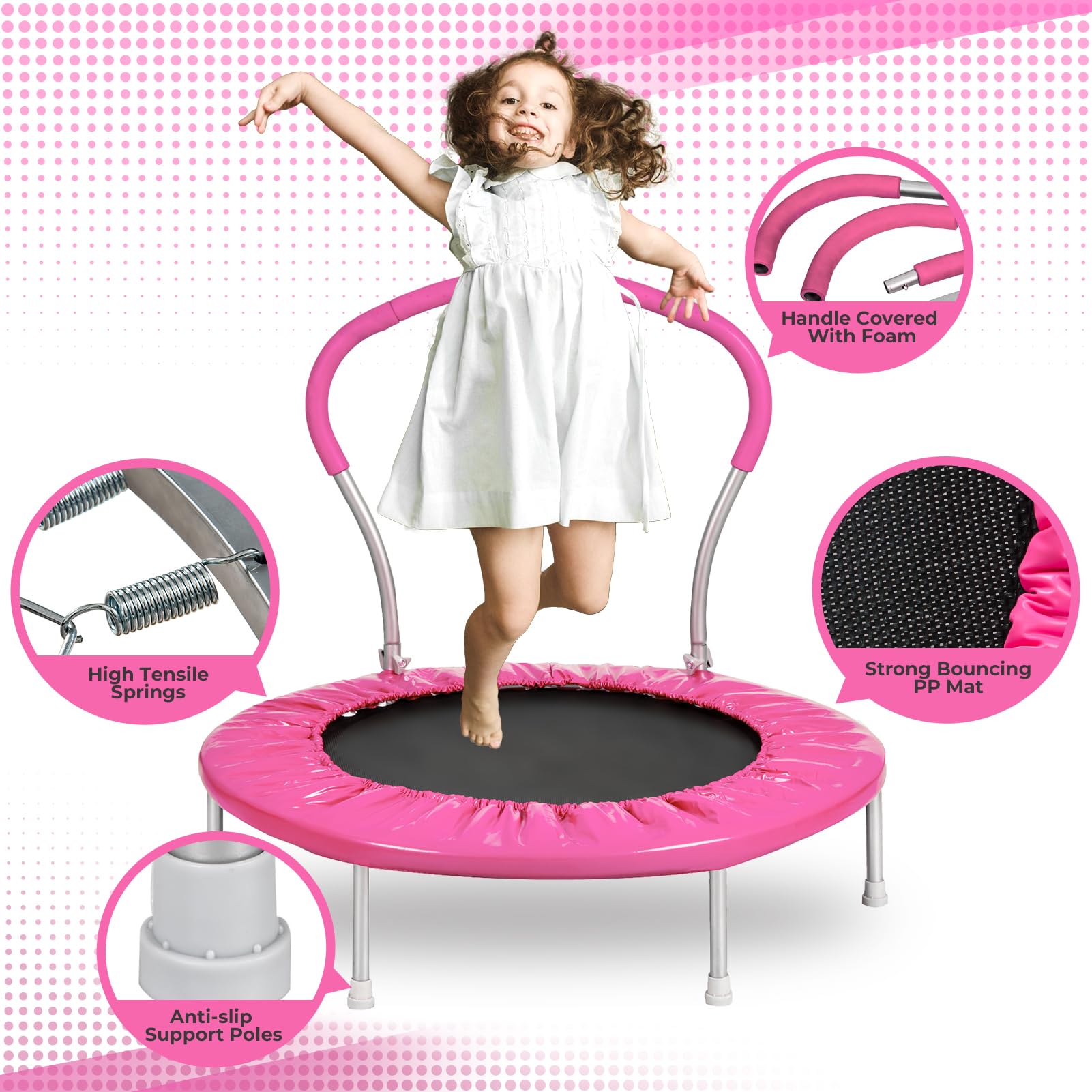 36 Inch Kids Trampoline with Handle - Mini Trampoline for Toddlers & Children, Indoor/Outdoor Small Fitness Rebounder for Exercise, Play & Backyard Fun - Perfect for Home, Gym & Playground Activities