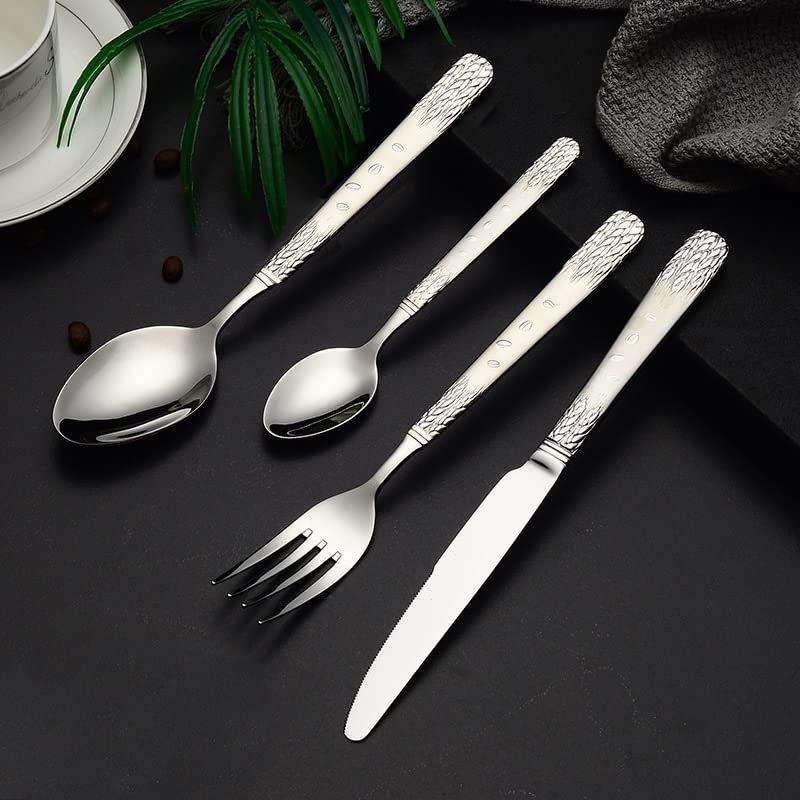 16/24PCS Premium 304 Stainless Steel Silverware Set - Mirror Polished Dinner Knife, Fork & Dessert Spoon Cutlery Set for Wedding, Party & Home Dining (Gold/Silver, 16pcs) - Elegant Tableware for Formal Occasions & Everyday Use