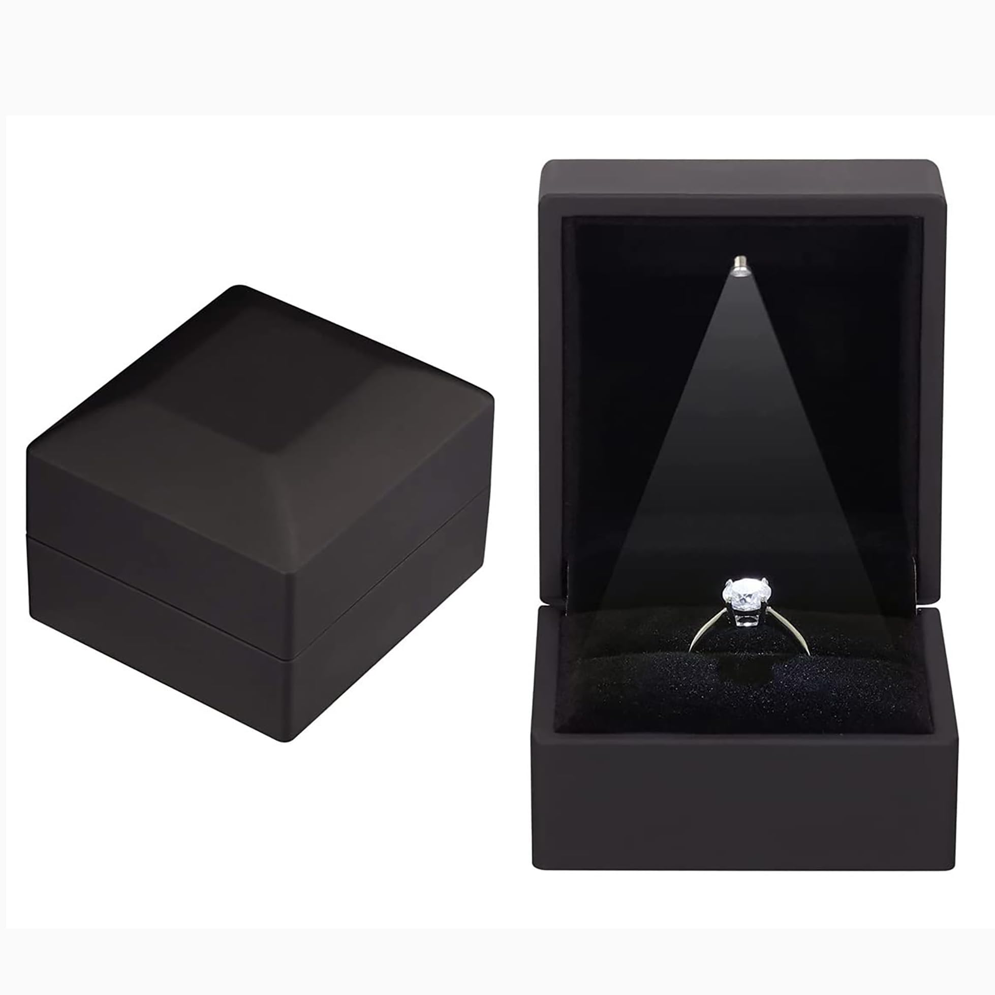 KAKKOII LED Light Jewelry Ring Box - Velvet Earrings Gift Box for Proposal, Engagement, Wedding & Anniversary - Perfect for Romantic Surprises & Special Occasions (Black)