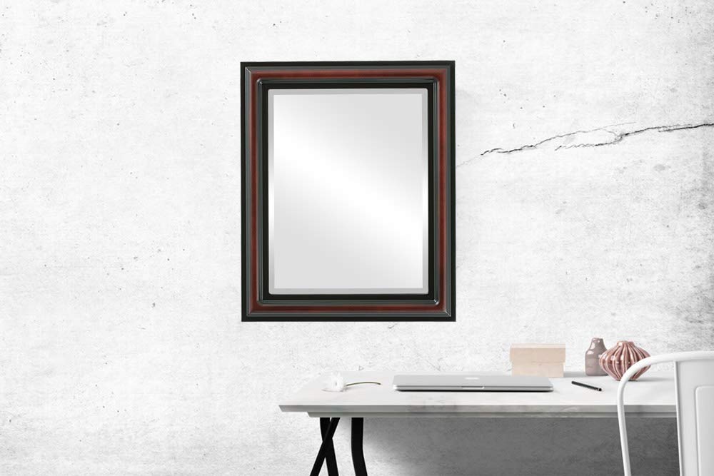 Philadelphia Style Rectangle Beveled Wall Mirror - 24x28 Inches Rosewood Frame - Elegant Home Decor for Living Room, Bedroom & Entryway