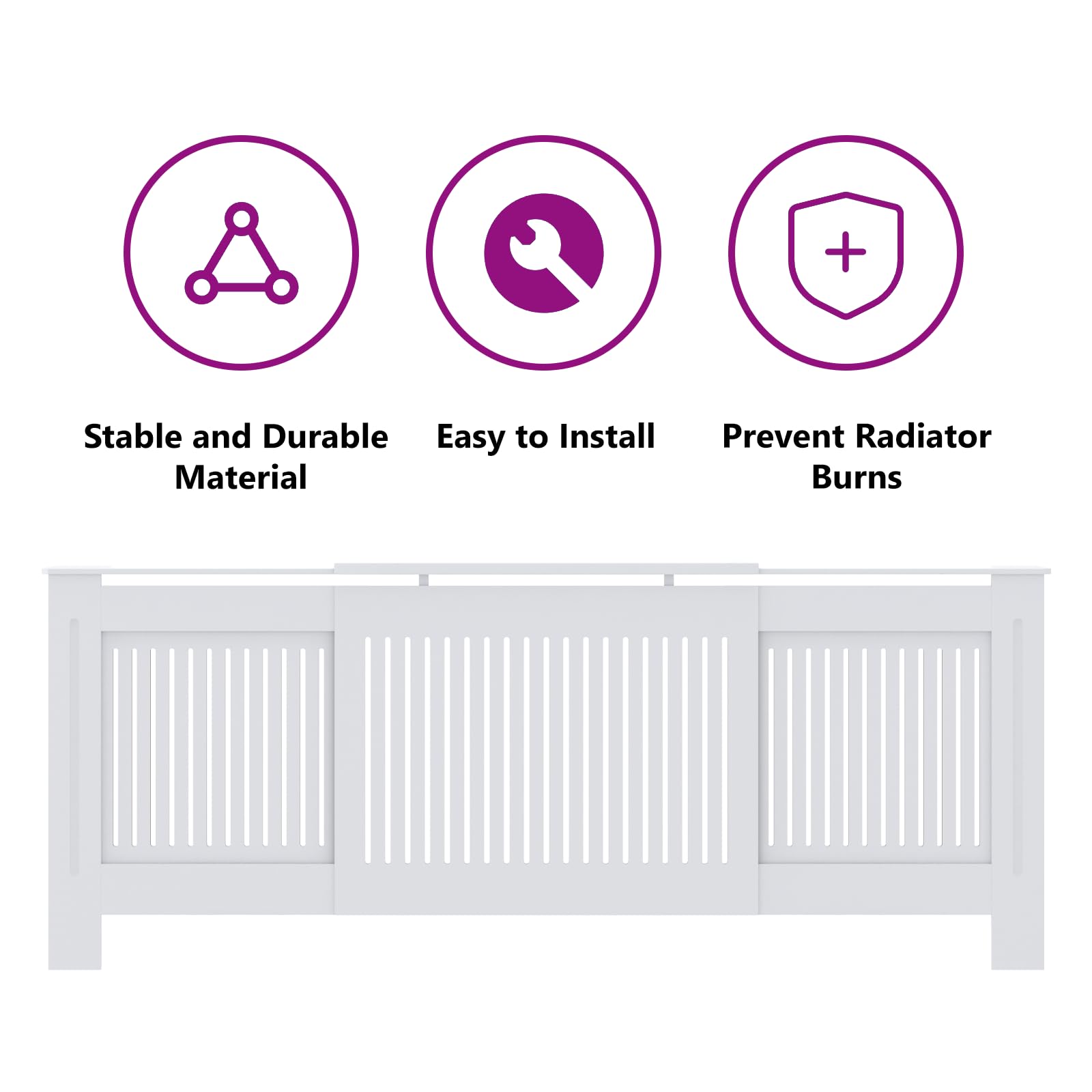 vidaXL Adjustable Radiator Cover Guard - 55.9” to 80.7” White MDF Heater Cover for Living Room, Office, Bedroom | Home Decor & Safety Solution for Baseboard Heaters