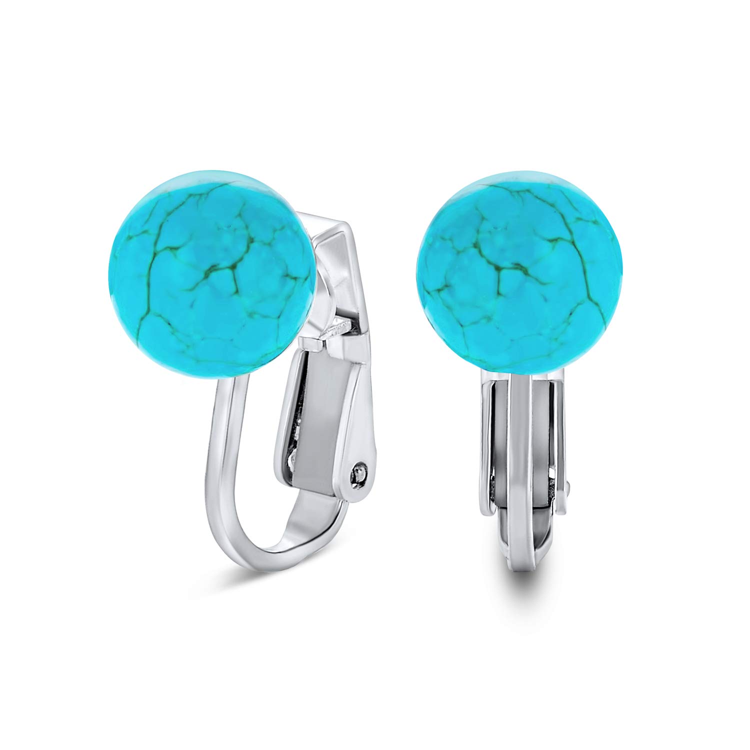 Non-Piercing Clip-On Earrings for Women - .925 Sterling Silver Round Bead Studs with Birthstone Colors (8mm) | Perfect for Sensitive Ears, Gifts & Special Occasions