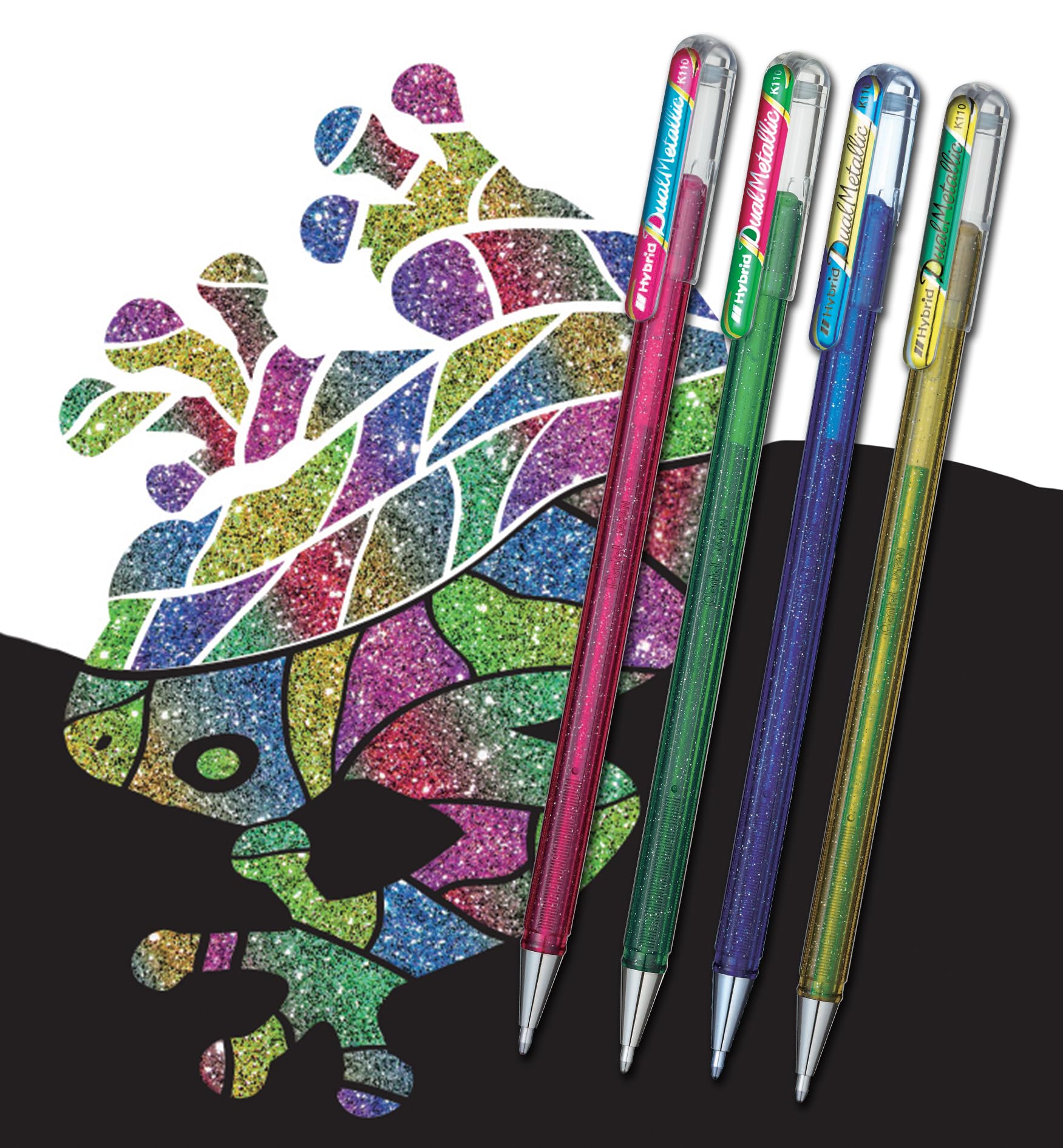Pentel Hybrid Dual Metallic Gel Ink Rollerball Pens - Pastel Metallic K110 (Light Purple, Red & Metallic Blue) - 12 Pack - Perfect for Journaling, Note Taking & Creative Writing