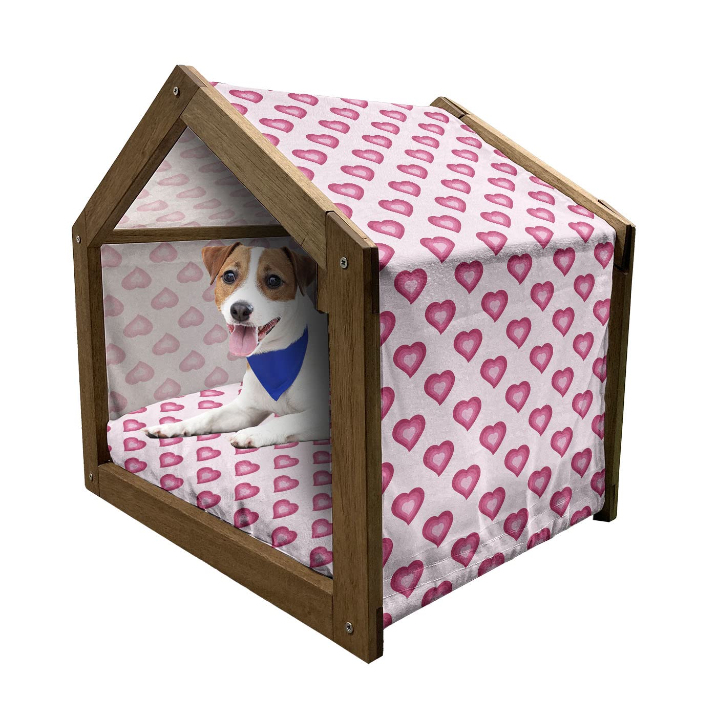 Ambesonne Pale Pink Wooden Pet House - Heart Ombre Cartoon Style Dog Kennel with Pillow & Cover for Indoor & Outdoor Use - Medium Size Magenta Pale Pink - Perfect for Small Dogs, Puppies, and Cats in Living Rooms, Bedrooms, or Backyards