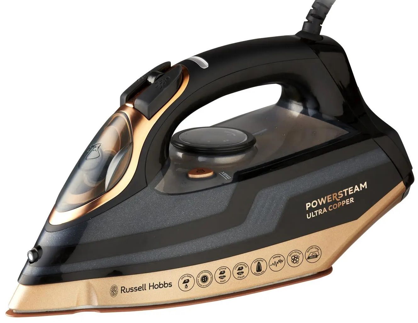 Russell Hobbs Powersteam Ultra Copper Iron RHC560 - Powerful Steam Iron for Clothes with Copper Soleplate - Perfect for Home, Office & Travel Use