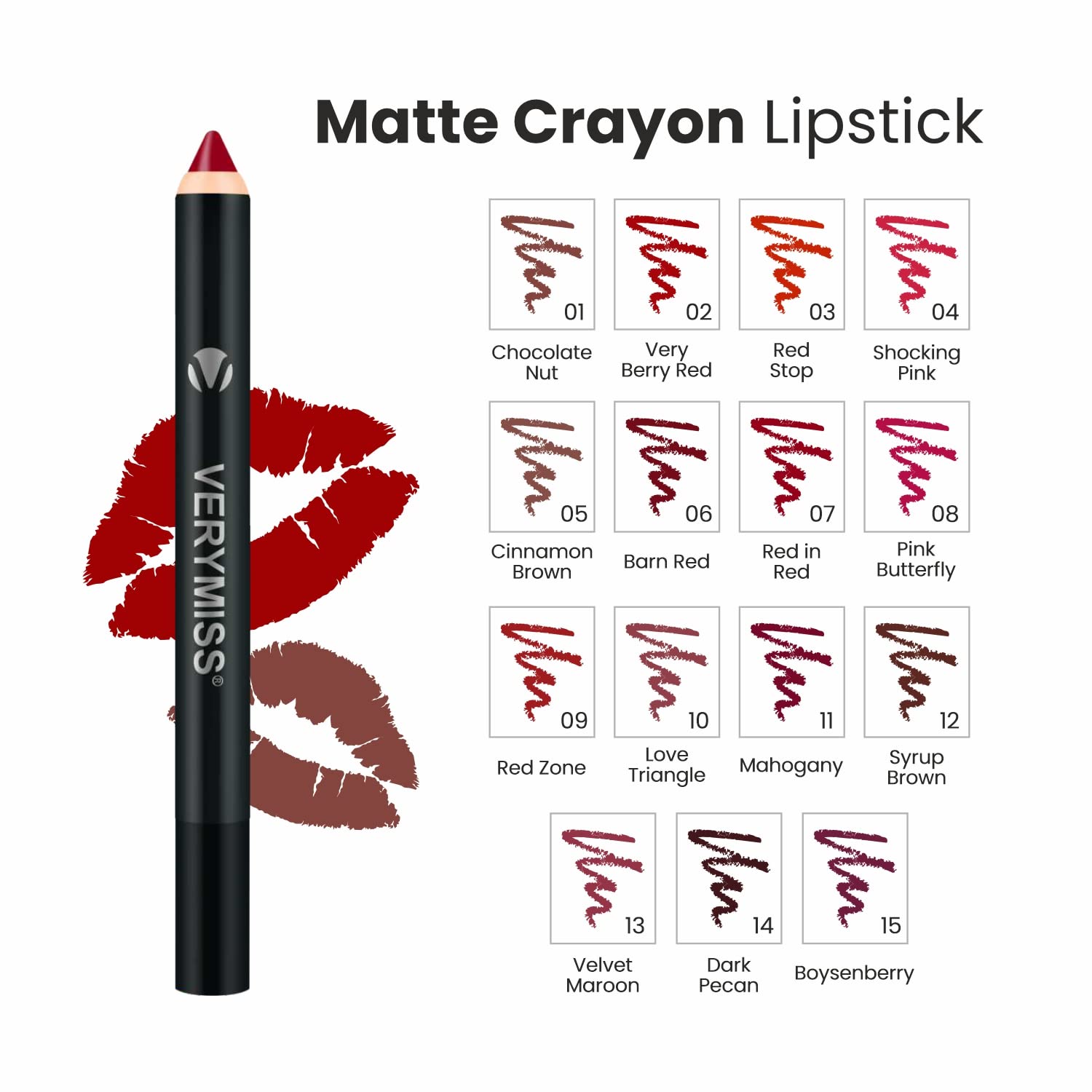 VERYMISS Matte Crayon Lipstick - 2.8g Chocolate Nut - Long Lasting Moisturizing Lip Color for Women - Perfect for Everyday Wear, Date Night & Special Occasions