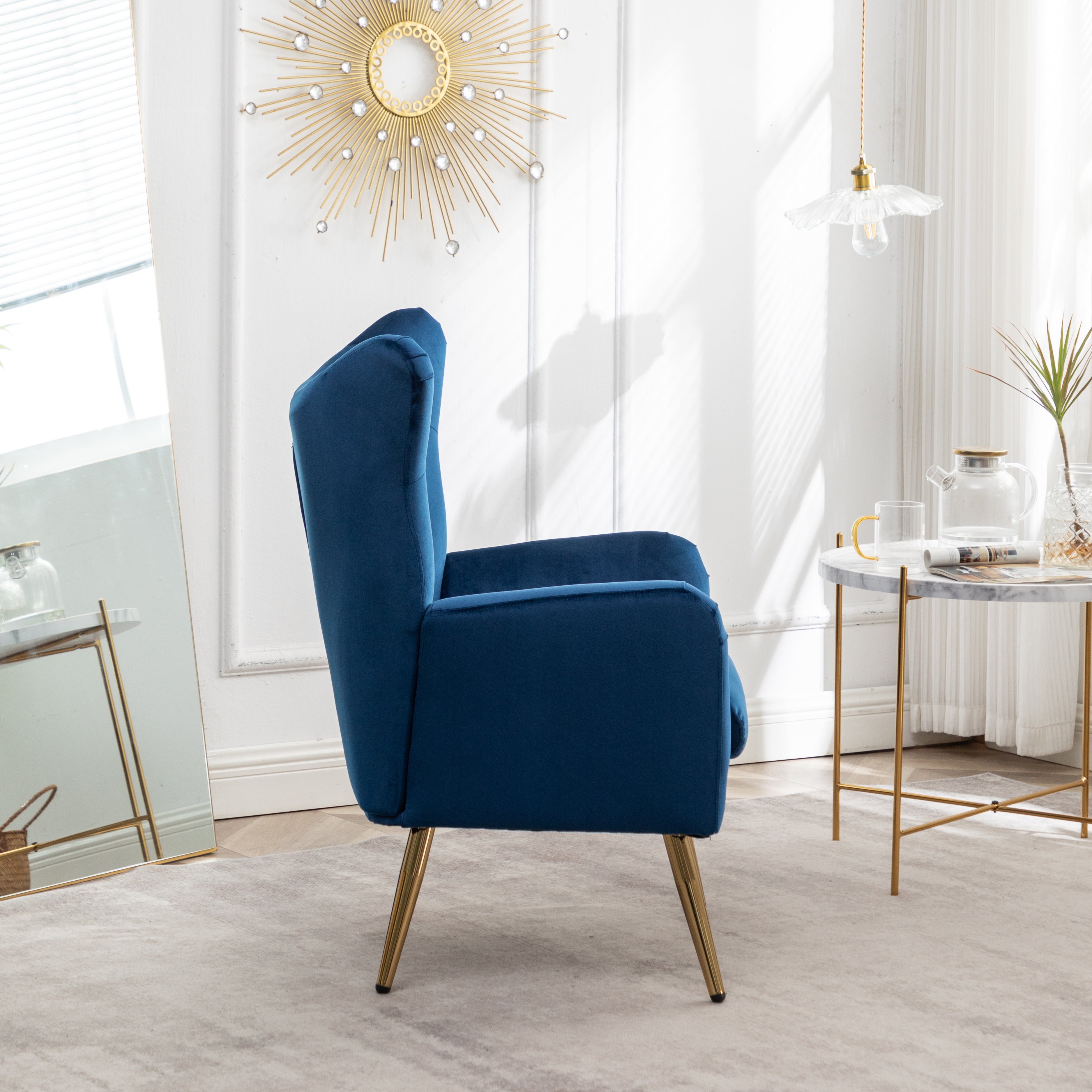 Roundhill Furniture Sovarol Velvet Button Tufted Wingback Accent Chair - Luxurious Living Room Seating for Home Office, Bedroom & Lounge Decor
