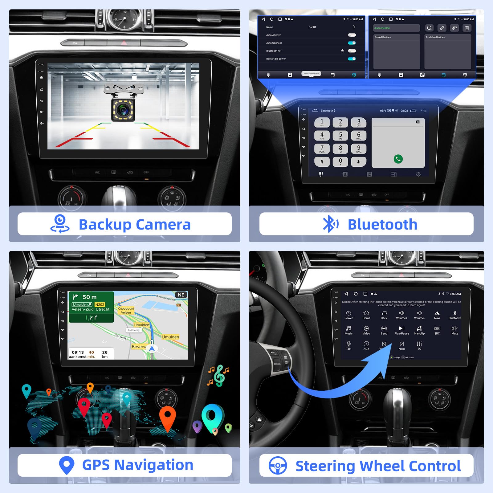 10.1 Inch Android Double Din Car Stereo - 1GB RAM 32GB ROM Touch Screen Car Radio with Wireless/Wired Mirror Link, 1080P HD, WiFi, Bluetooth, EQ, Steering Wheel Control + Backup Camera & MIC - Perfect for Car Audio Upgrade & Hands-Free Driving