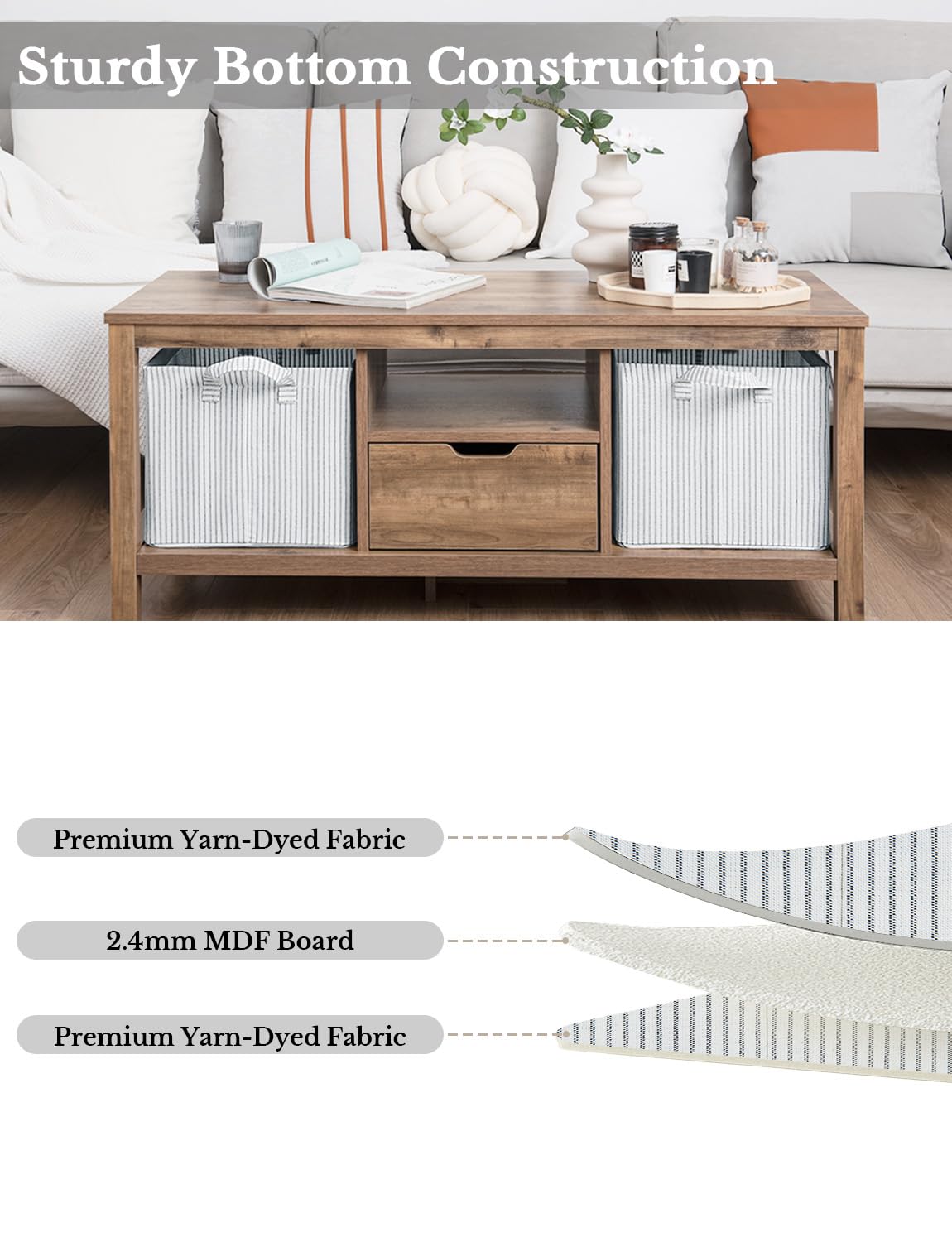 StorageWorks 2-Pack Large Fabric Storage Bins with Metal Frame & Handles - Gray & White Striped Closet Organizers for Shelves, Home & Office Organization | Perfect for Bedroom, Closet & Pantry Storage