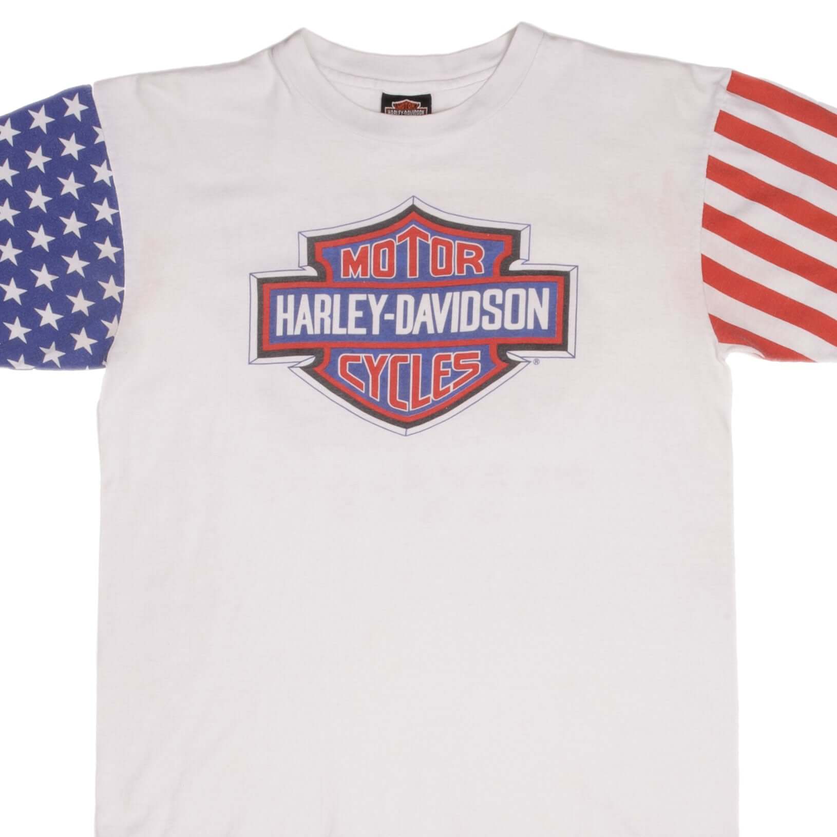 Vintage Harley Davidson American Flag T-Shirt - 1990s Retro Biker Tee - Made in USA - Large Size - Perfect for Motorcycle Rides & Casual Outfits