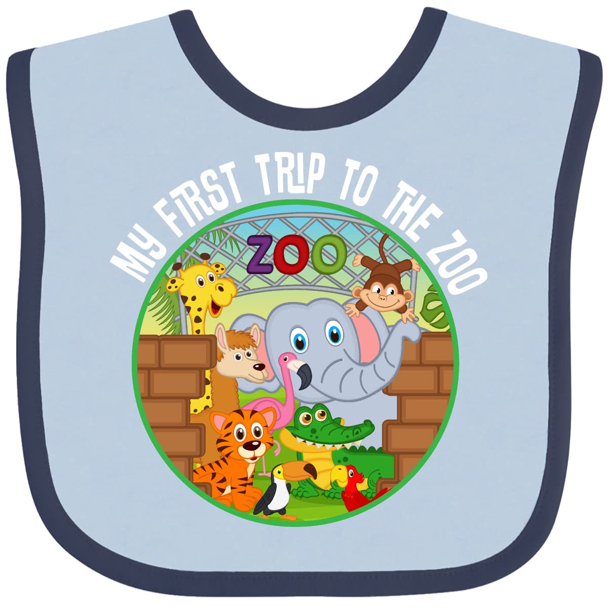 Inktastic 1st Trip to Zoo Animals Baby Bib - Cute & Soft Cotton Feeding Bib for Infants - Perfect for Zoo Visits, Birthday Gifts & Photo Shoots