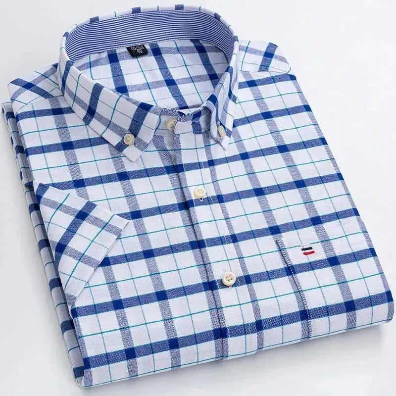 Men's Big Check Short Sleeve Casual Shirt - Stylish Plaid Summer Shirt for Outdoor Activities & Travel