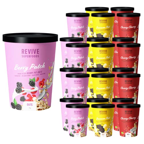 Revive Superfoods Oats Variety Pack - 24 Ready-to-Eat Oatmeal Cups | Plant-Based Protein, High Fiber, Gluten Free, Vegan Breakfast | Quick Healthy Meal for Busy Mornings, Office Snacks & Post-Workout Recovery