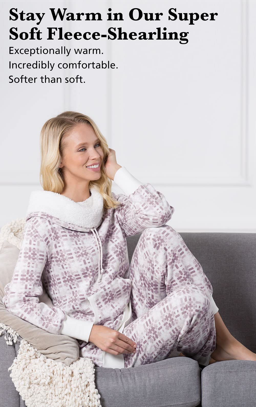 Women's Winter Pajama Sets - Cozy Shearling Rollneck Sleepwear for Cold Nights | Soft Fleece Pajamas for Lounging, Sleepovers & Holiday Gifts