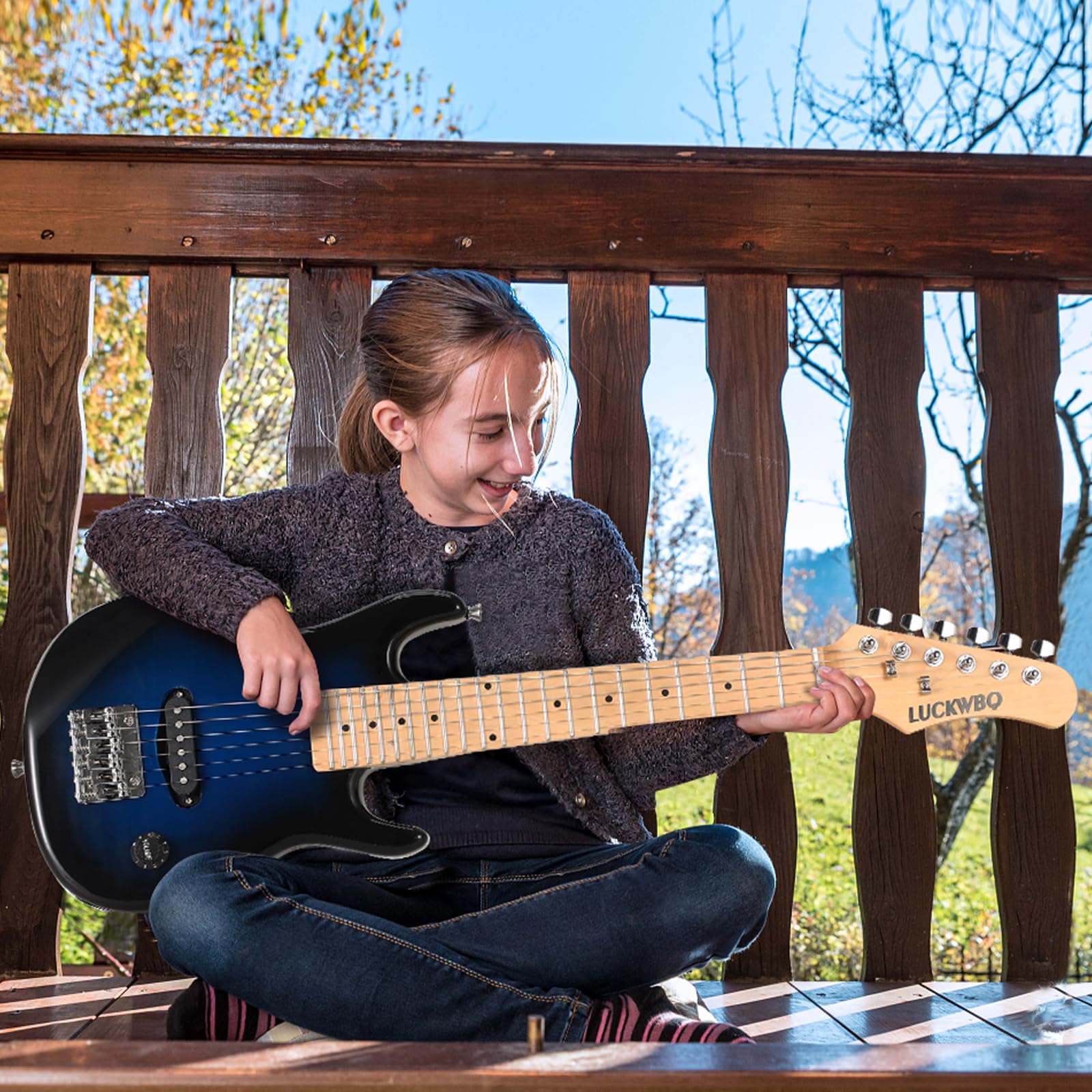 30 Inch Kids Electric Guitar Beginner Kit - ST Style Mini Electric Guitar for Boys & Girls with 5W Amp, Strap, Gig Bag, Tuner & Picks (Blue Burst) - Perfect for Home Practice, Music Lessons & First-Time Players