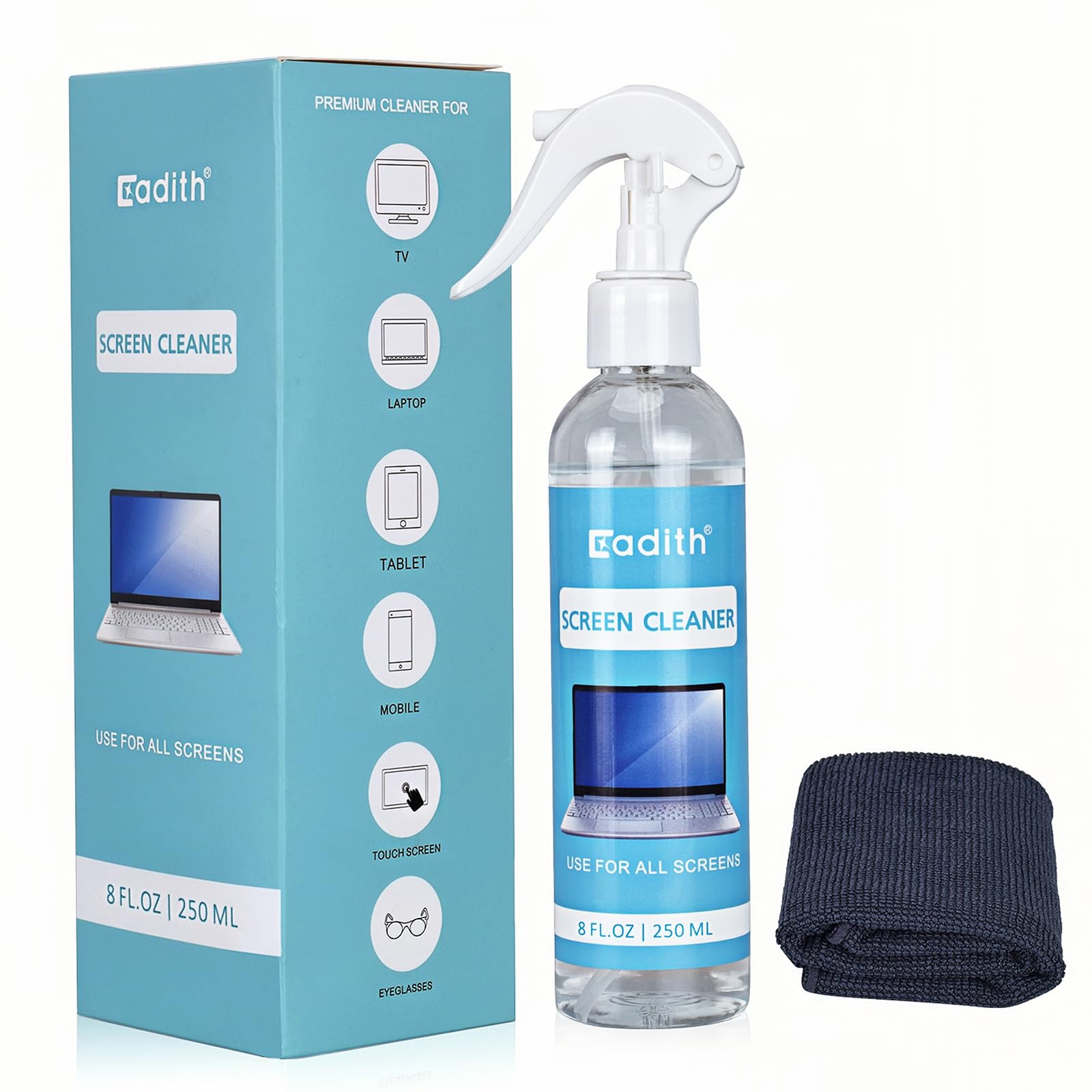 **8OZ Screen Cleaner Spray Kit - Safe for TV, Computer, Laptop, Phone, iPad - Electronic Cleaner with Microfiber Cloth - Perfect for Home, Office & Travel**