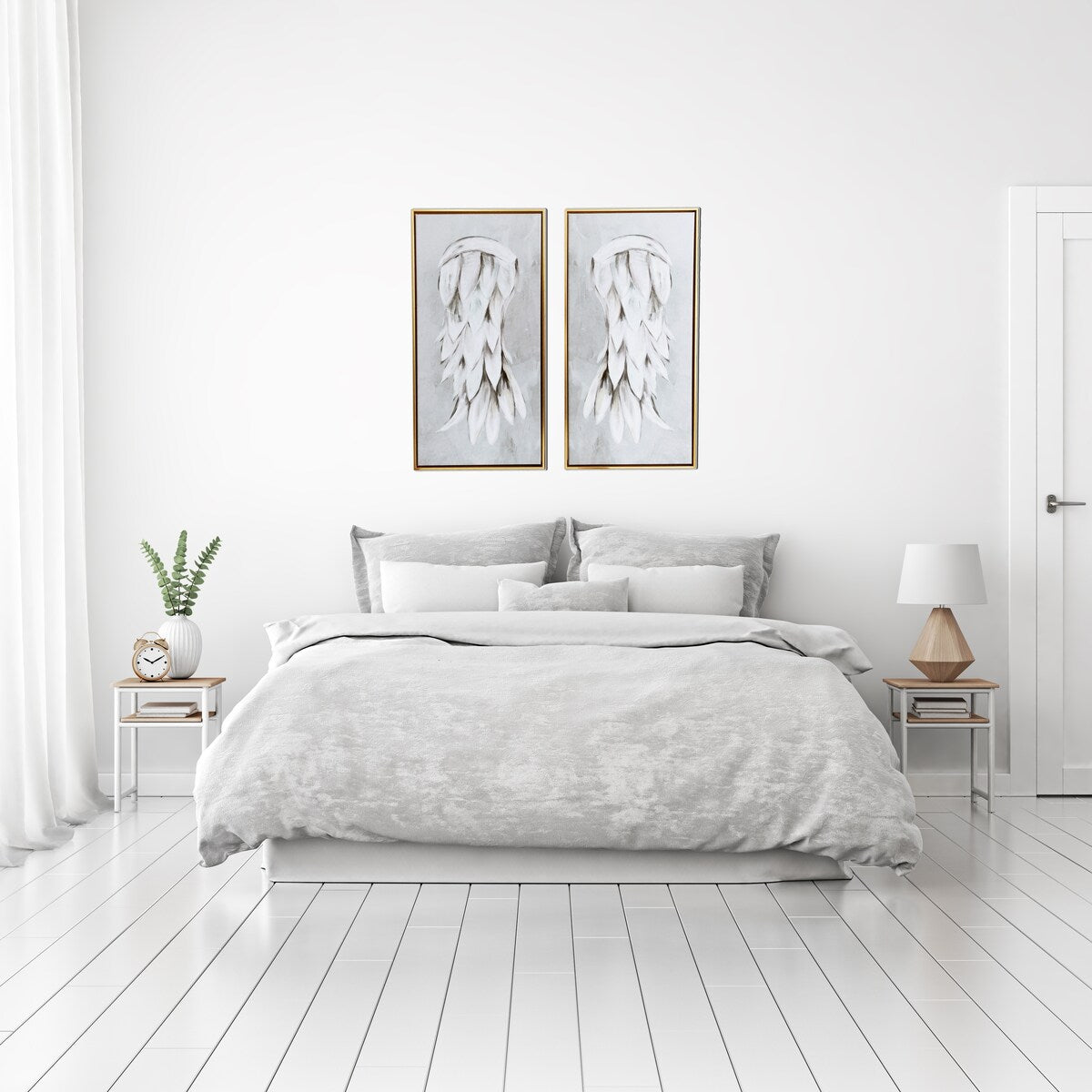 Angels Wings 2-Piece Gold Floating Framed Canvas Wall Art Set - Elegant Home Decor for Living Room, Bedroom & Office