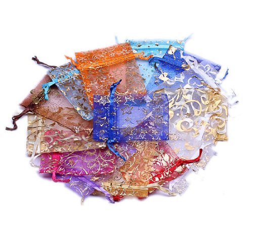 50 Pcs Lovely Organza Drawstring Gift Bags 4x5 Inches - Assorted Patterns for Jewelry, Wedding Favors, Party Favors & Small Gift Packaging - Perfect for Bridal Shower, Birthday, Baby Shower & Special Occasions