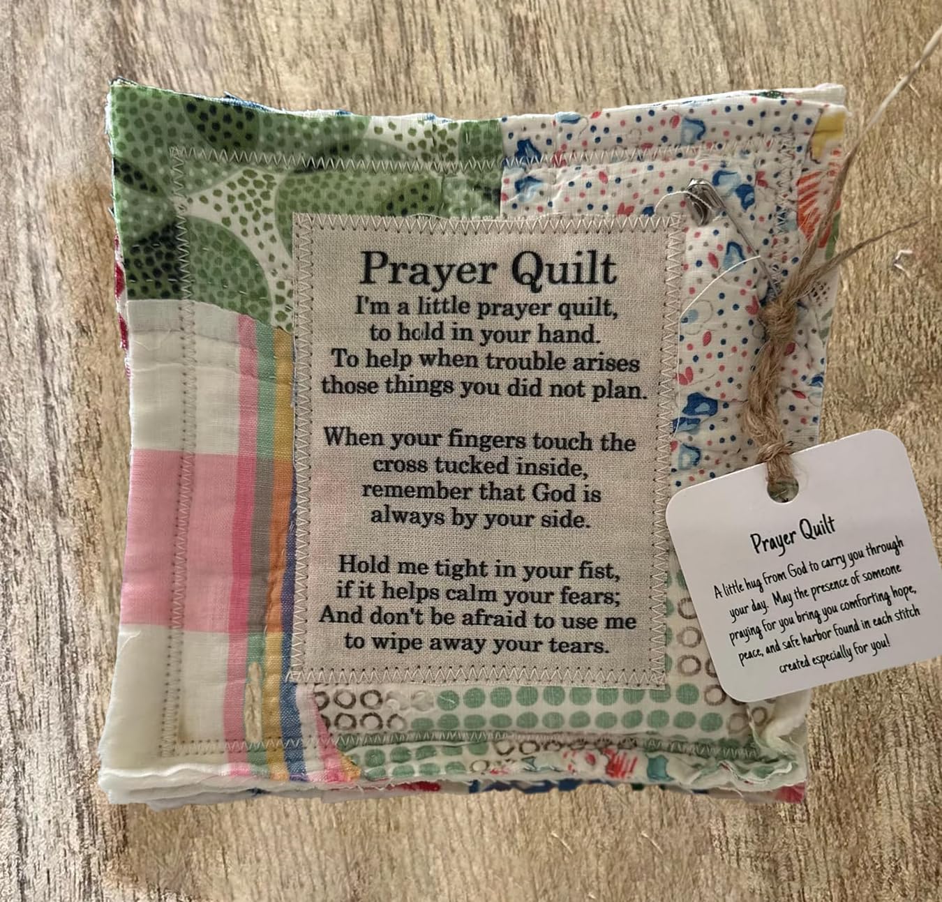 Handmade Prayer Quilt with Cross Design - Individually Sewn Colorful Quilts with Symbolic Poems - Thoughtful Gift for Friends & Family - Perfect for Prayer Time, Comfort & Spiritual Healing