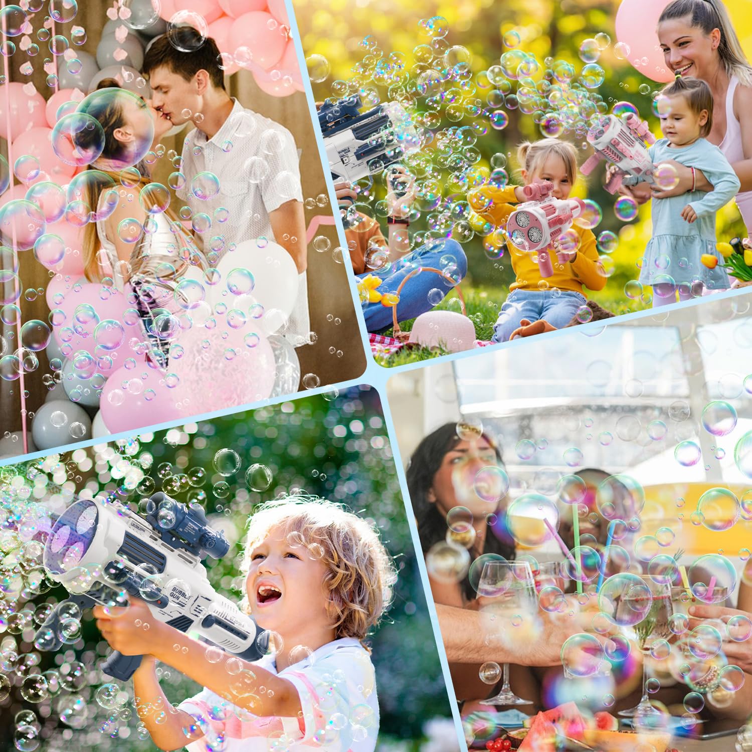 Automatic Bubble Gun with Built-in Bubble Solution (4.4 oz) - 3 Fan Powered Bubble Blower Machine with 6X Lens - Perfect for Summer Outdoor Parties, Birthdays, Weddings & Kids Play (Great Gift Idea for Boys & Girls)