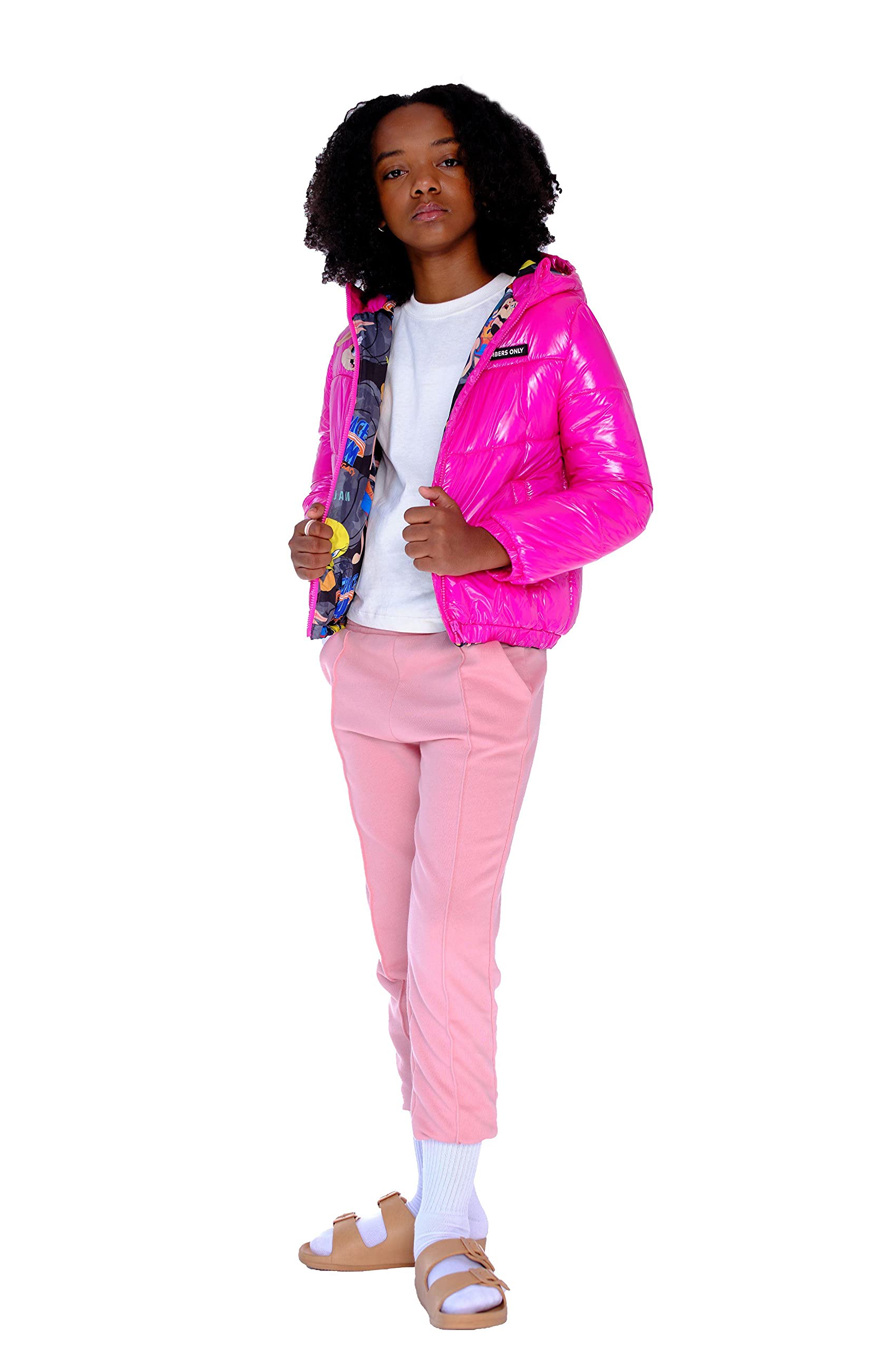 Stylish Girls' Cire Puffer Jacket with Mash Print Lining - Warm Winter Coat for School & Outdoor Activities